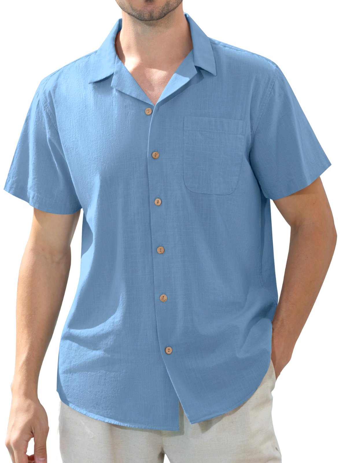 sogami Men's Linen Shirts Short Sleeve Hawaiian Button down Shirt with Pocket