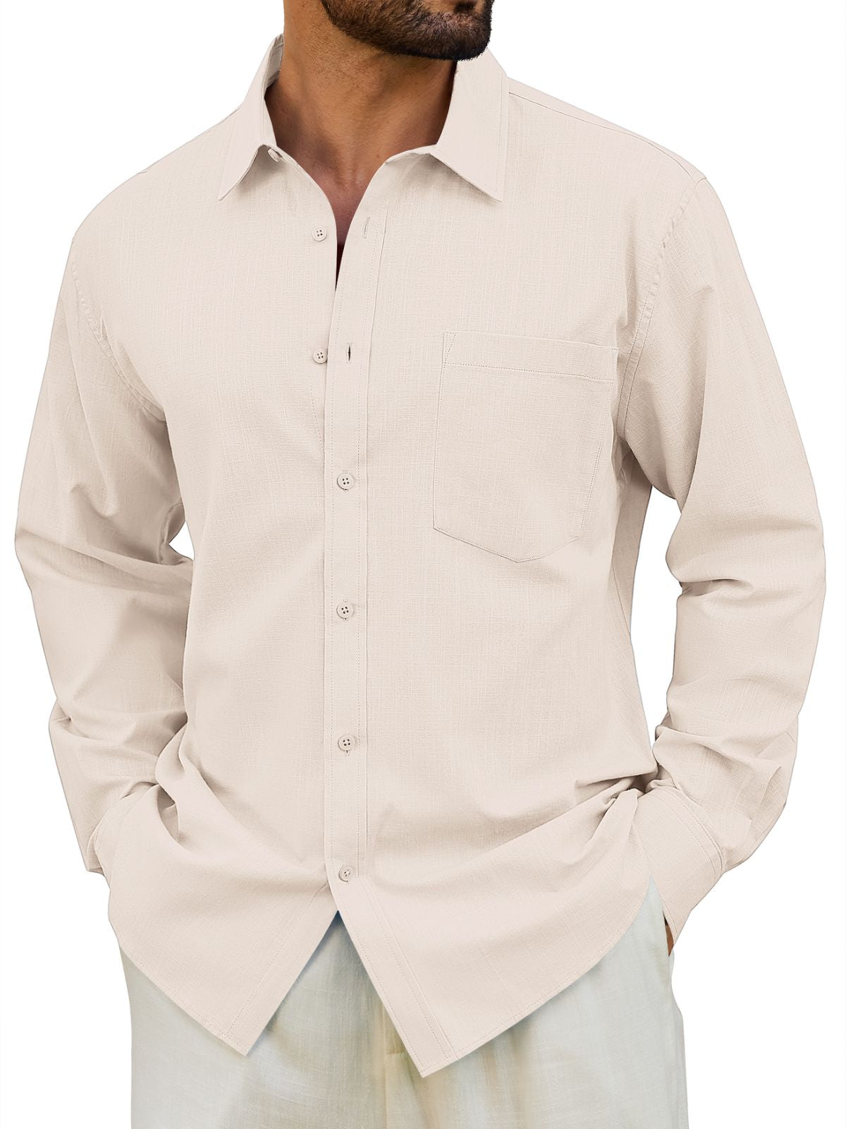 sogami Men's Cotton Linen Shirt Casual Long Sleeve Button Down Shirt