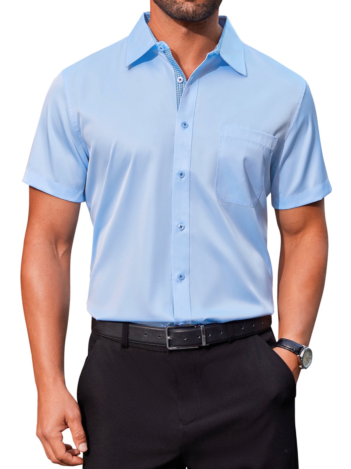 sogami Mens Short Sleeve Cotton Dress Shirts Wrinkle-Free Business Shirt