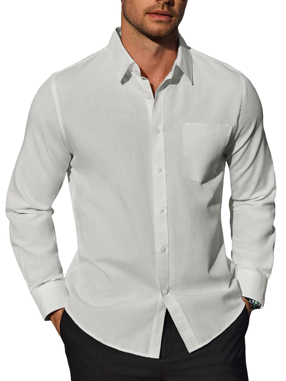 sogami Button Up Shirt Mens Oxford Shirt Casual Long Sleeve White Cotton Dress Shirt For Men Office