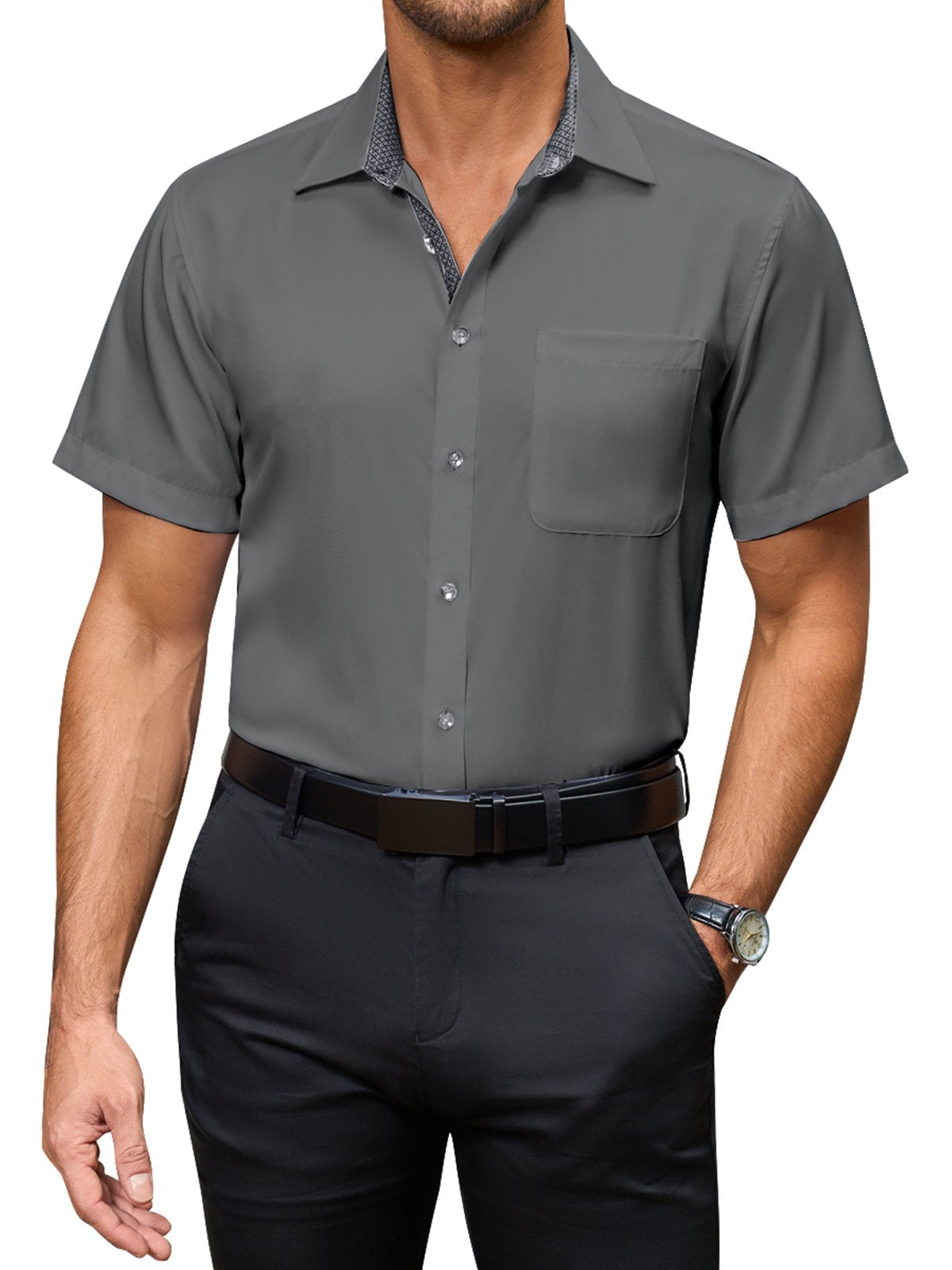sogami Mens Short Sleeve Cotton Dress Shirts Wrinkle-Free Business Shirt