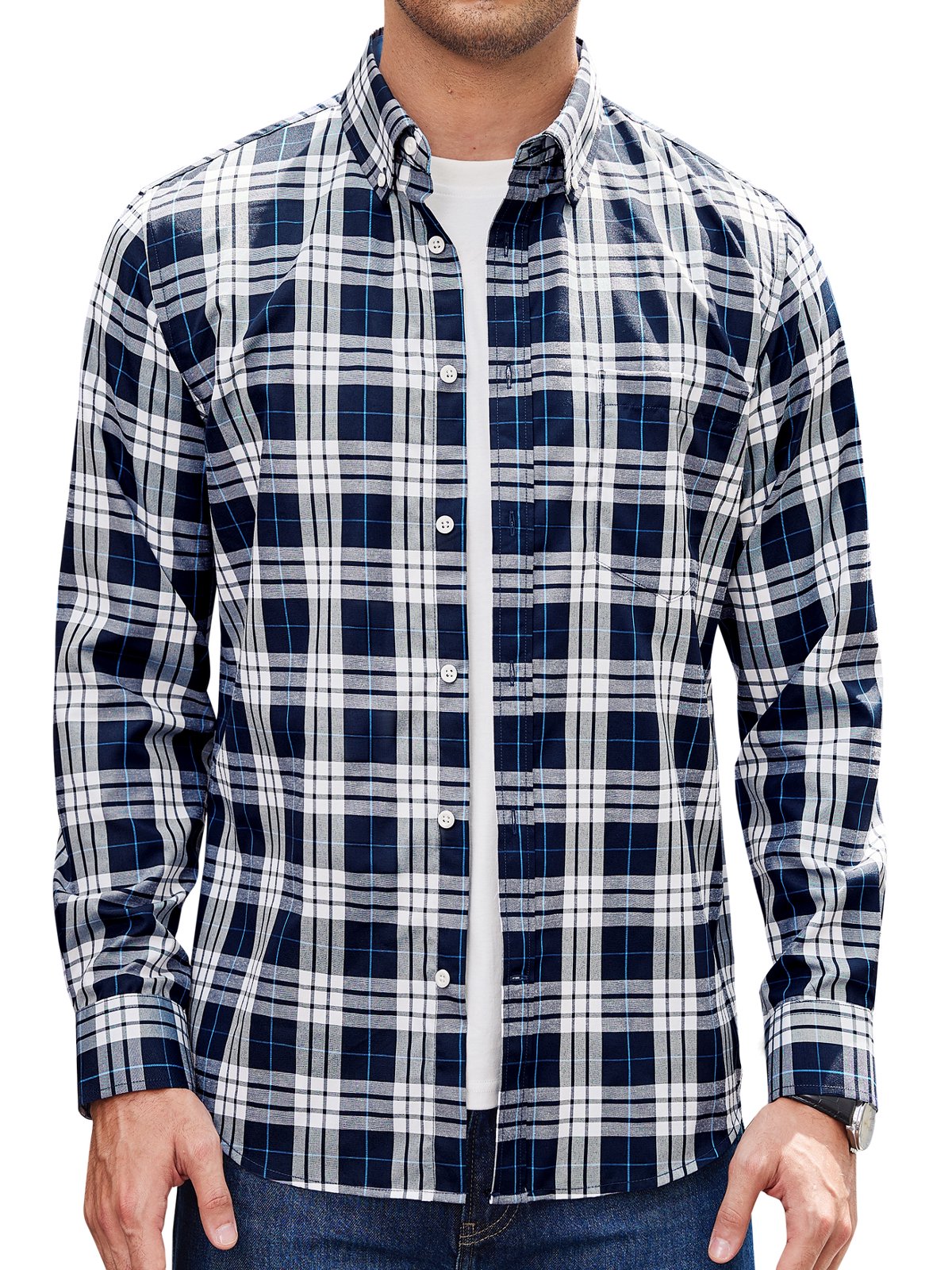 sogami Men's Casual Plaid Long Sleeve Shirt Lightweight Cotton Gingham Shirt