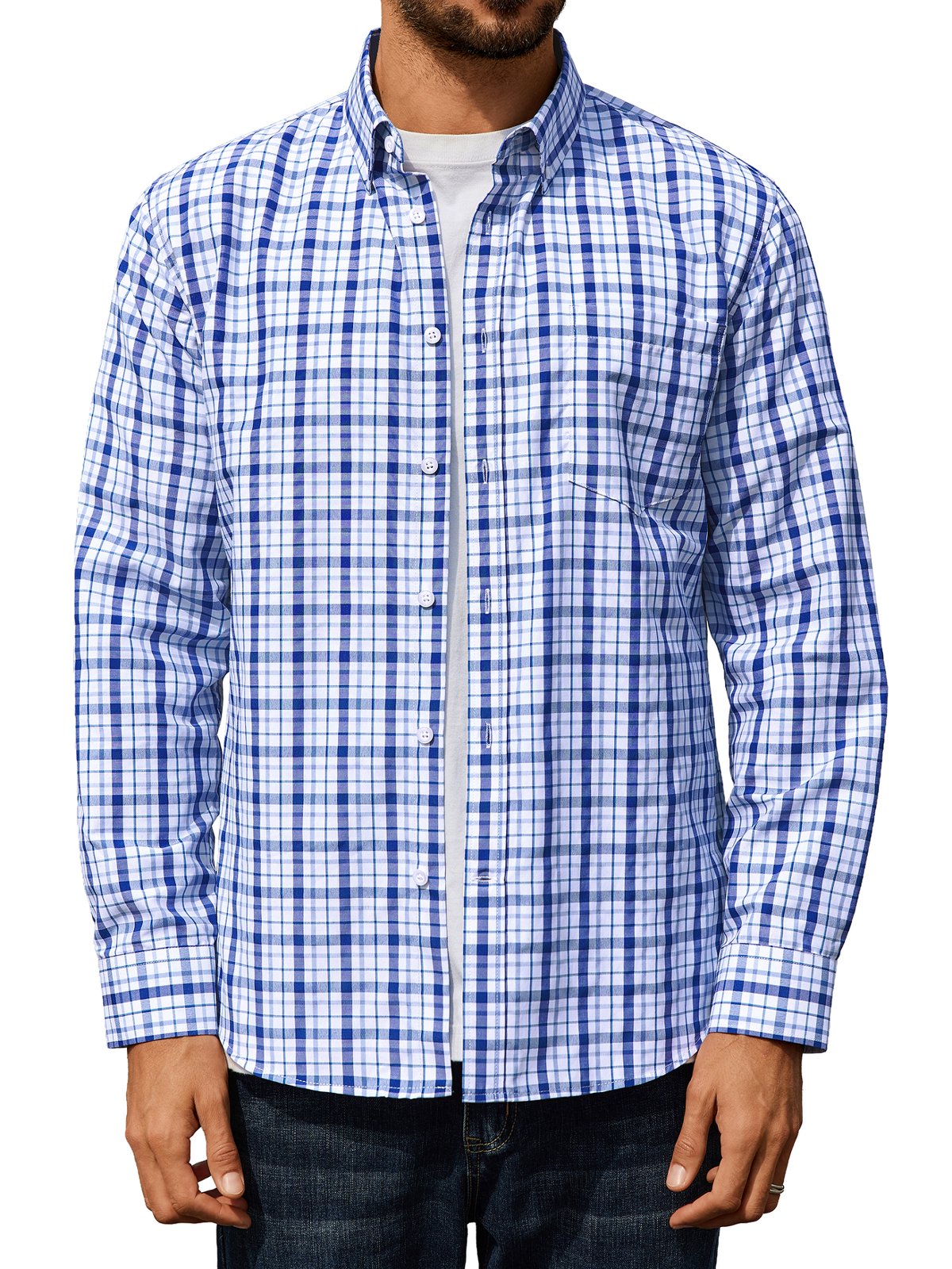 sogami Men's Casual Plaid Long Sleeve Shirt Lightweight Cotton Gingham Shirt