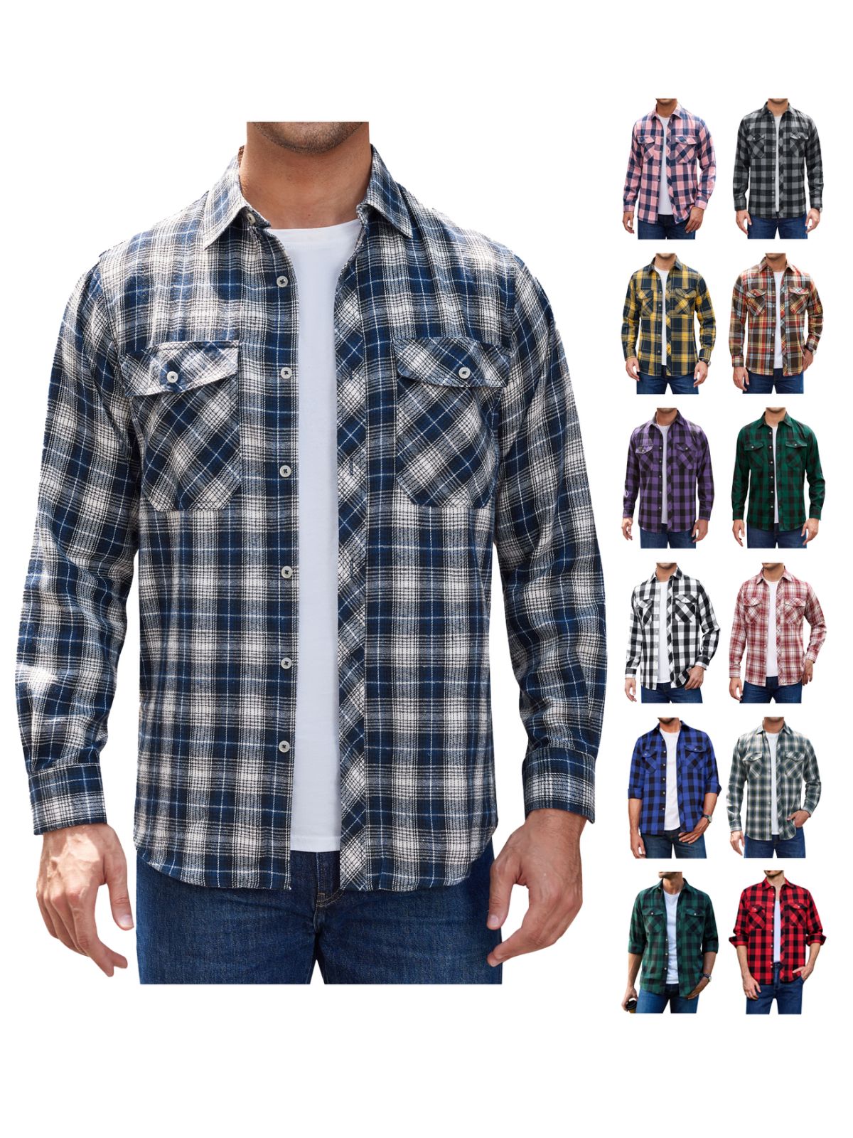 sogami Mens Long Sleeve Red Plaid Flannel Shirts Casual Button Down Regular Fit