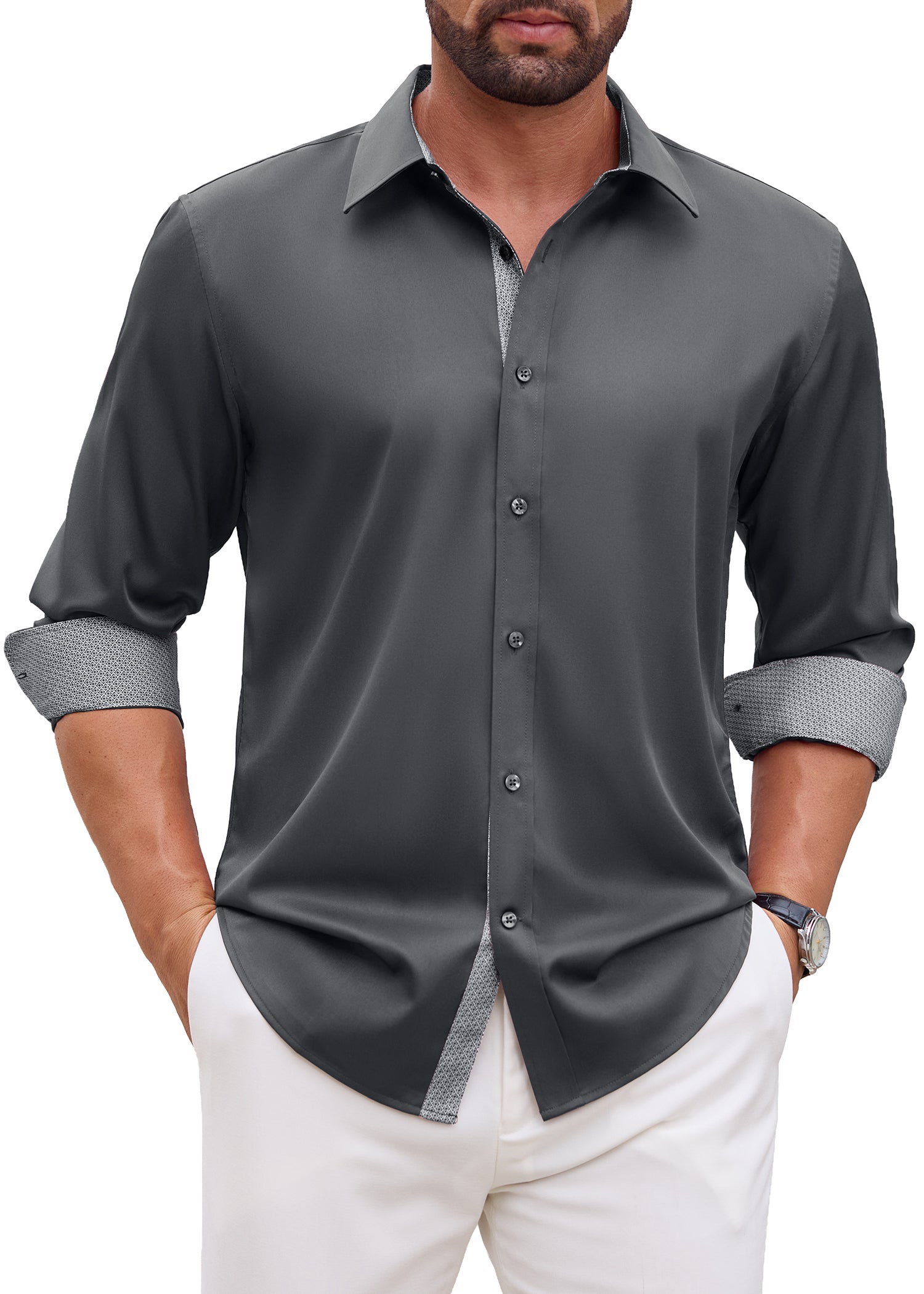 sogami Mens Long Sleeve Stretch Dress Shirts Casual Button Down Shirt