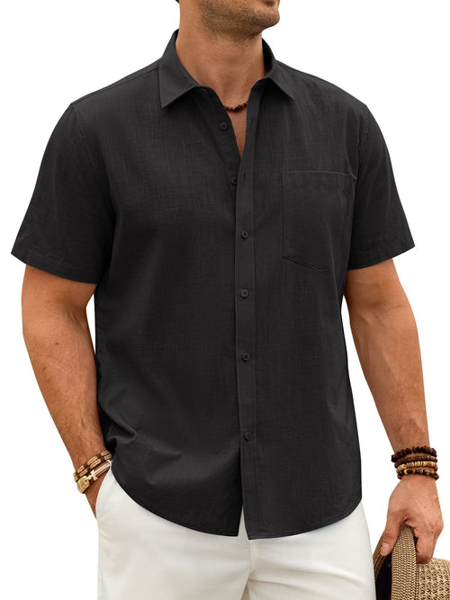 sogami Men's Breathable Cotton Linen Short Sleeve Button Down Casual Shirt For Summer