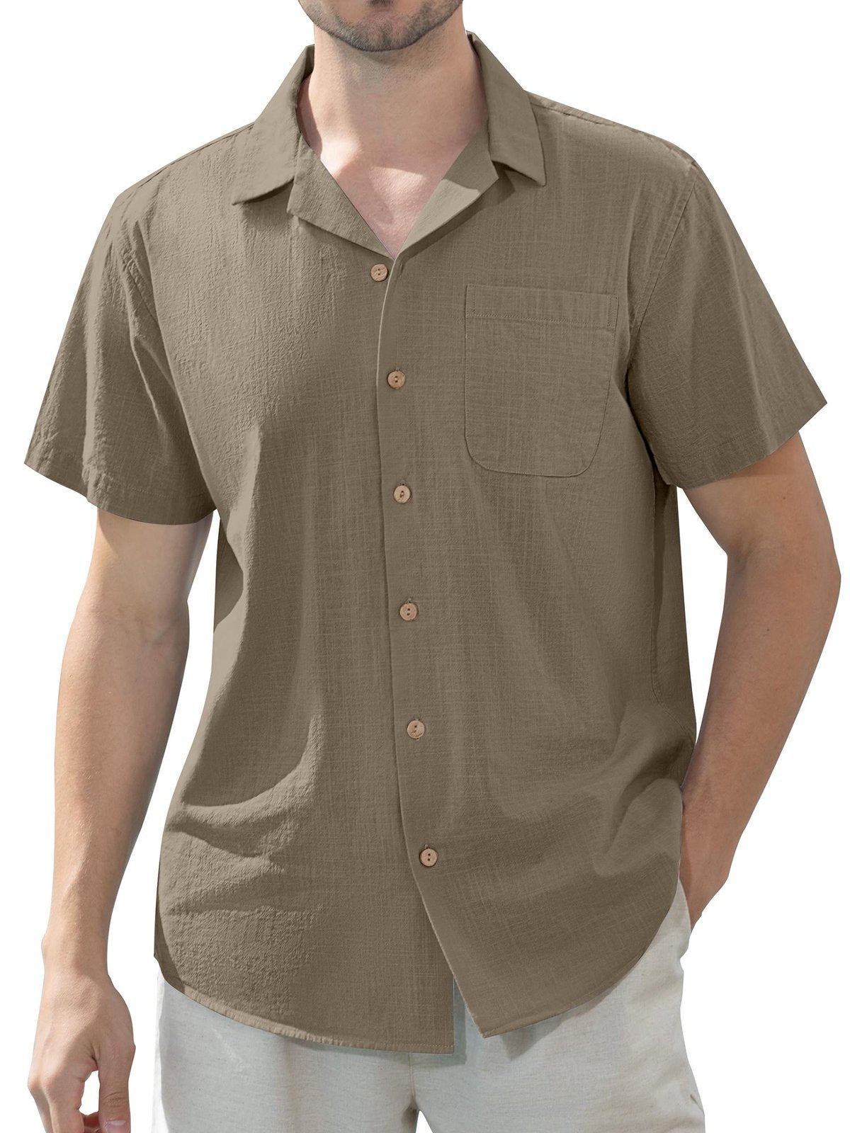 sogami Men's Linen Shirts Short Sleeve Hawaiian Button down Shirt with Pocket