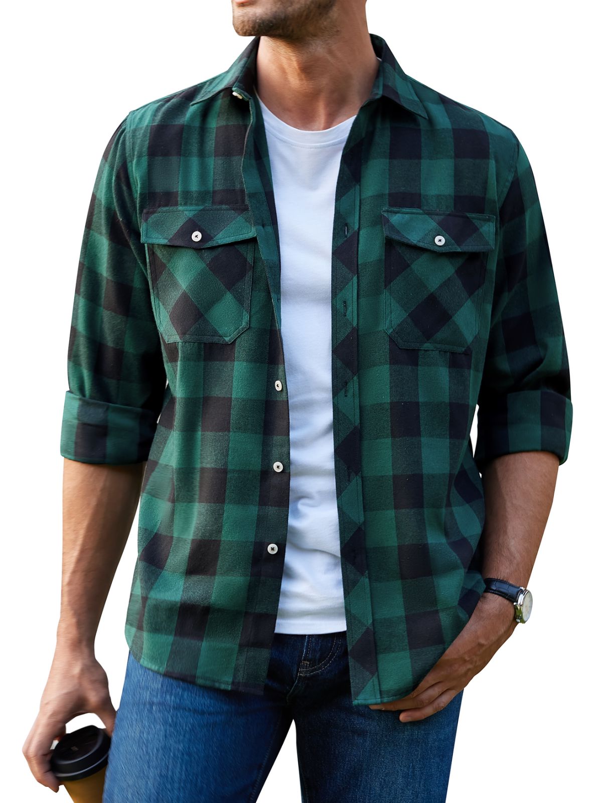 sogami Mens Long Sleeve Red Plaid Flannel Shirts Casual Button Down Regular Fit