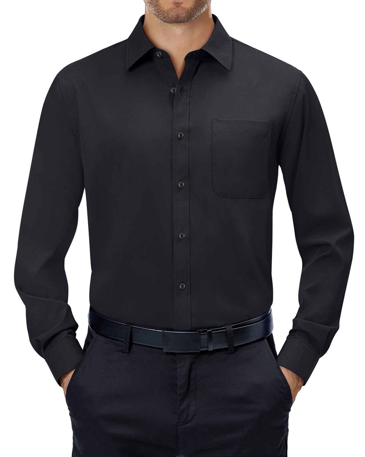 sogami Mens Long Sleeve Collared Button-up Shirt Regular Fit Solid Wrinkle-Free White Dresses Shirt Business Casual