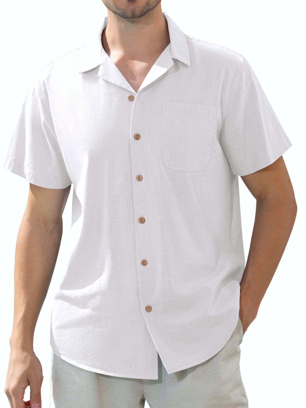 sogami Men's Linen Shirts Short Sleeve Hawaiian Button down Shirt with Pocket