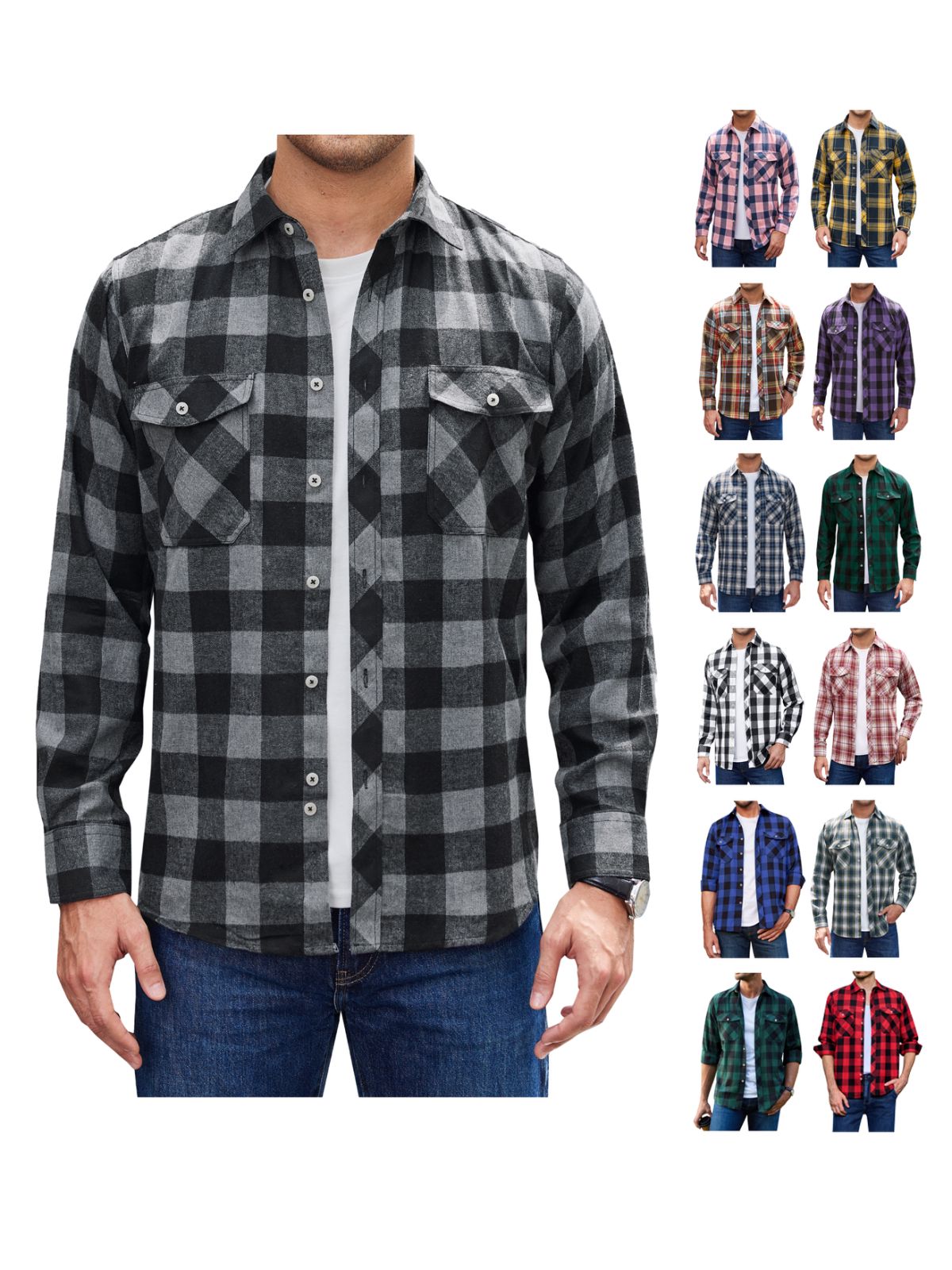 sogami Mens Long Sleeve Red Plaid Flannel Shirts Casual Button Down Regular Fit
