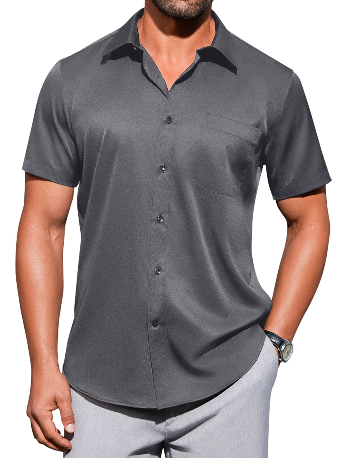 sogami Mens Short Sleeve Cotton Dress Shirts Wrinkle-Free Business Shirt