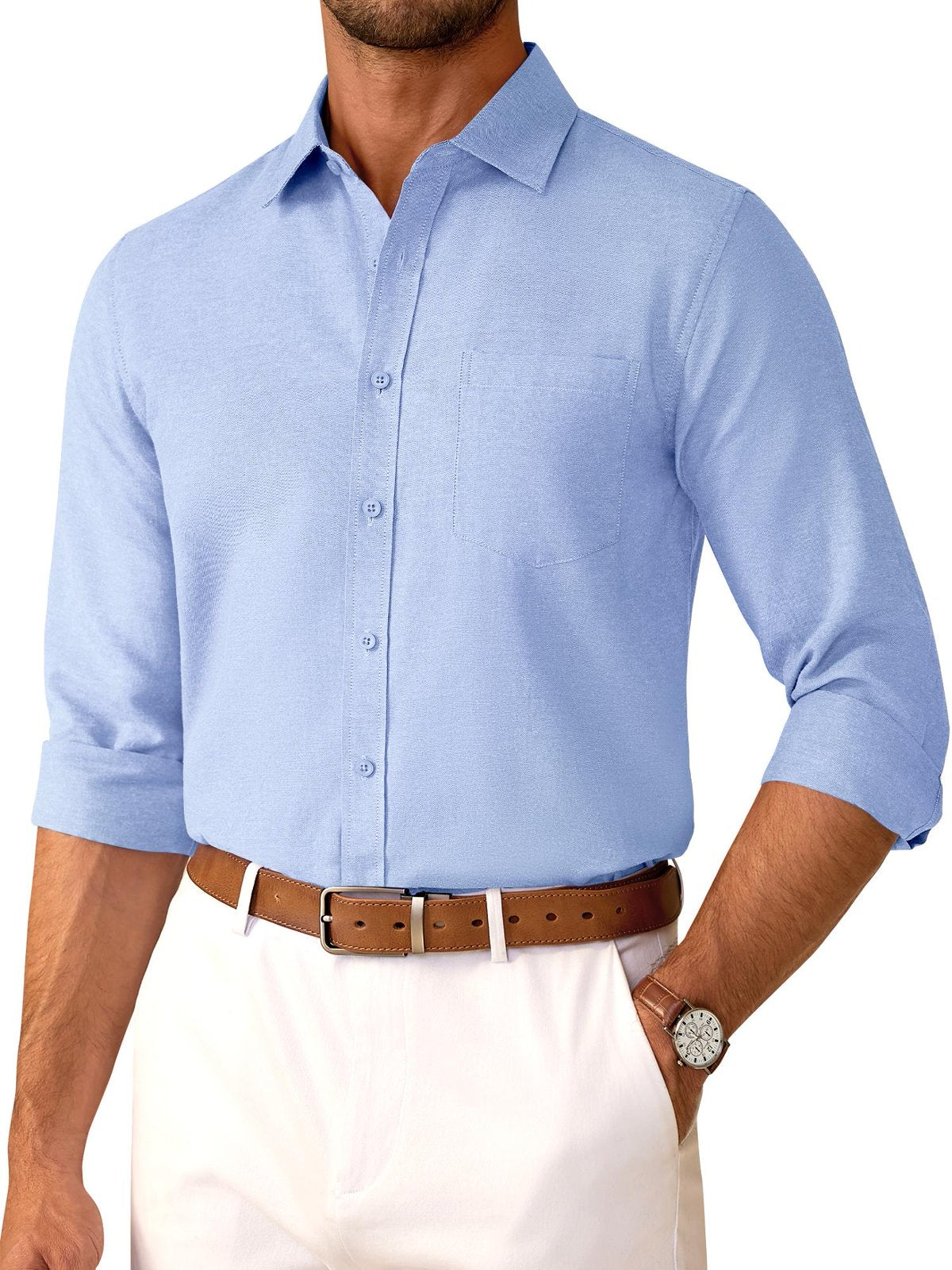 sogami Button Up Shirt Mens Oxford Shirt Casual Long Sleeve White Cotton Dress Shirt For Men Office