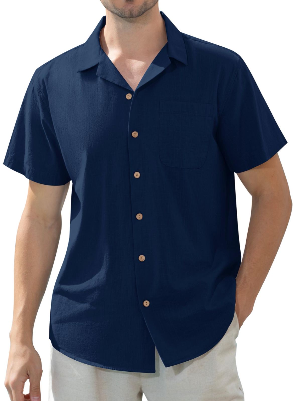 sogami Men's Linen Shirts Short Sleeve Hawaiian Button down Shirt with Pocket