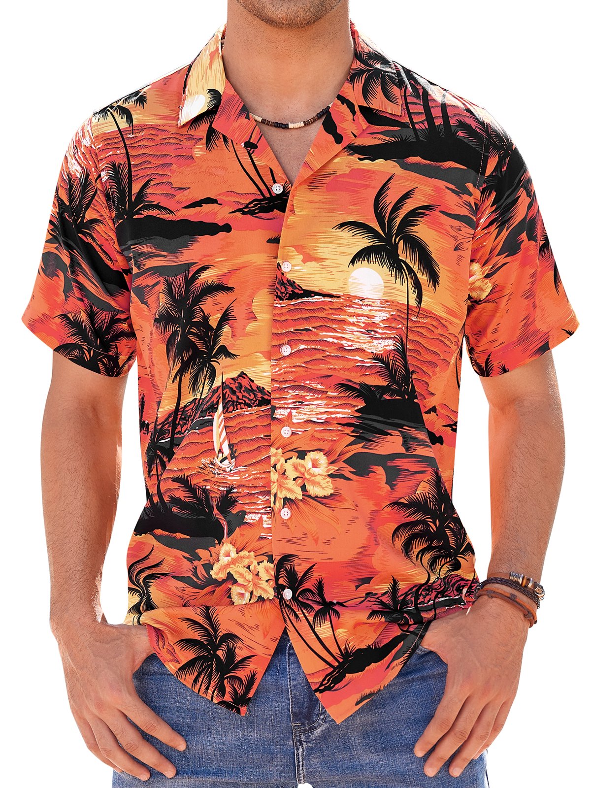 sogami Beach Shirt Short Sleeve Hawaiian Shirts for Men Casual Button Down Shirt