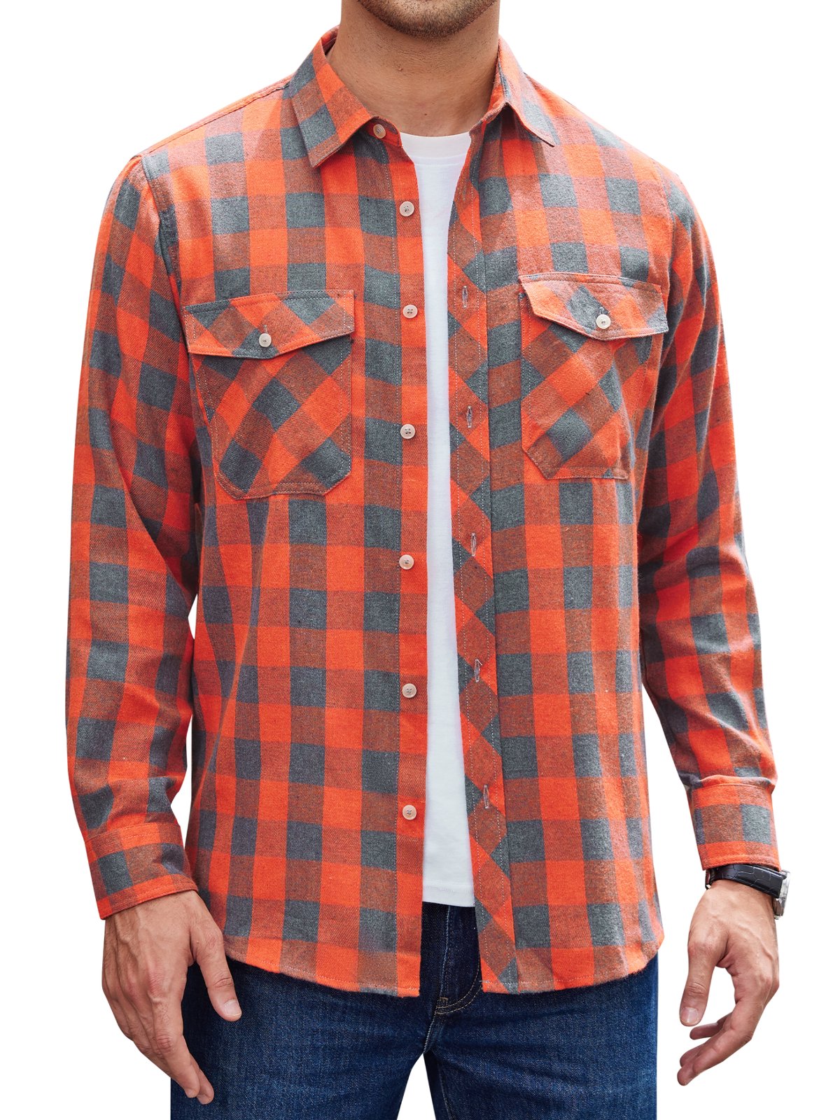 sogami Mens Long Sleeve Red Plaid Flannel Shirts Casual Button Down Regular Fit
