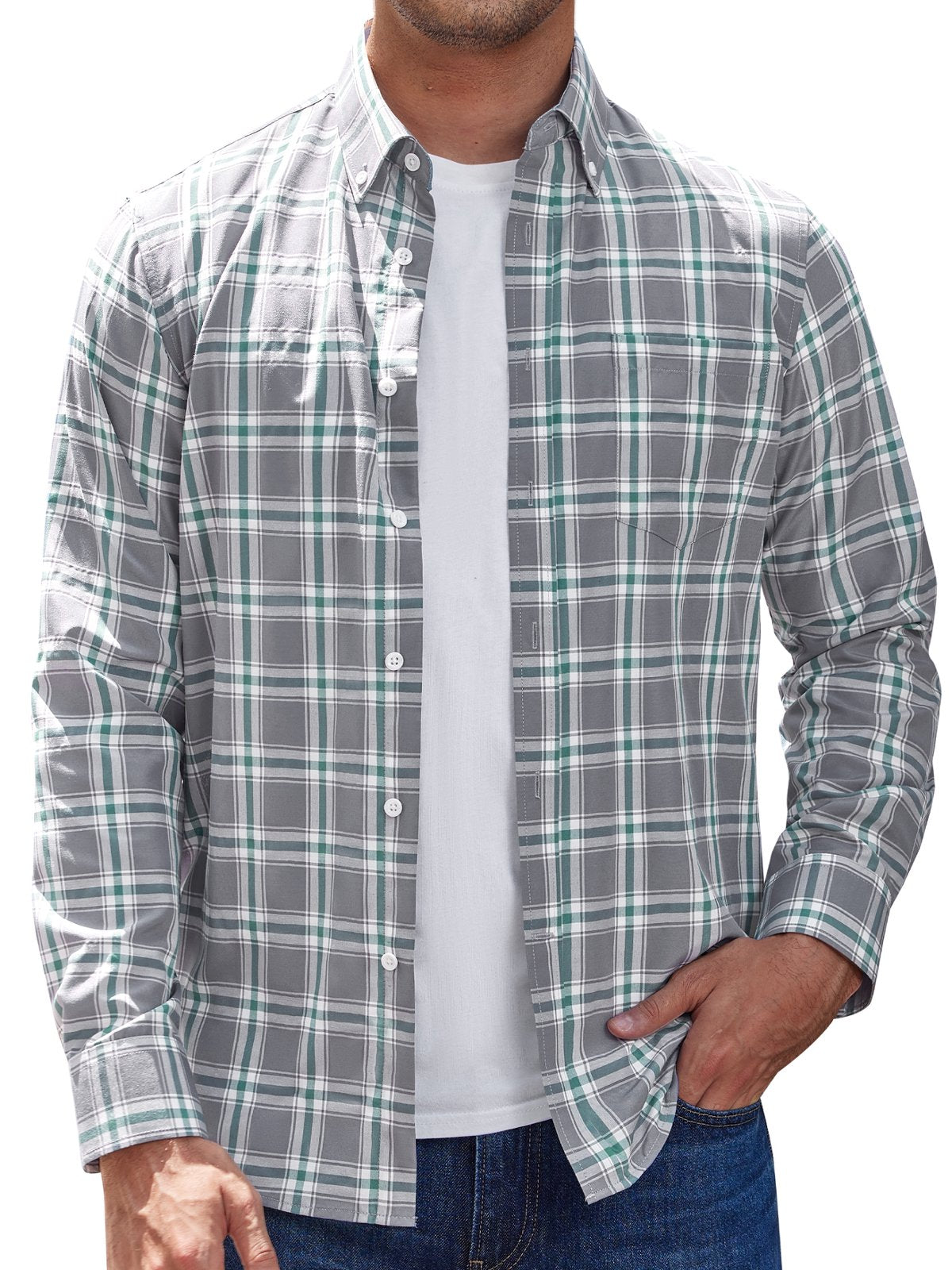 sogami Men's Casual Plaid Long Sleeve Shirt Lightweight Cotton Gingham Shirt