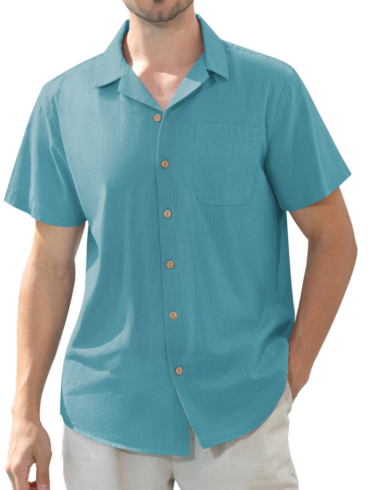 sogami Men's Linen Shirts Short Sleeve Hawaiian Button down Shirt with Pocket