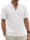 sogami Men's Henley Collar Short Sleeve Button Up Shirt Casual Linen Shirt