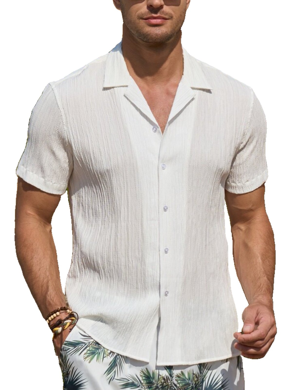 sogami Mens Casual Linen Button Down Short Sleeve Shirts Textured Summer Beach Shirt