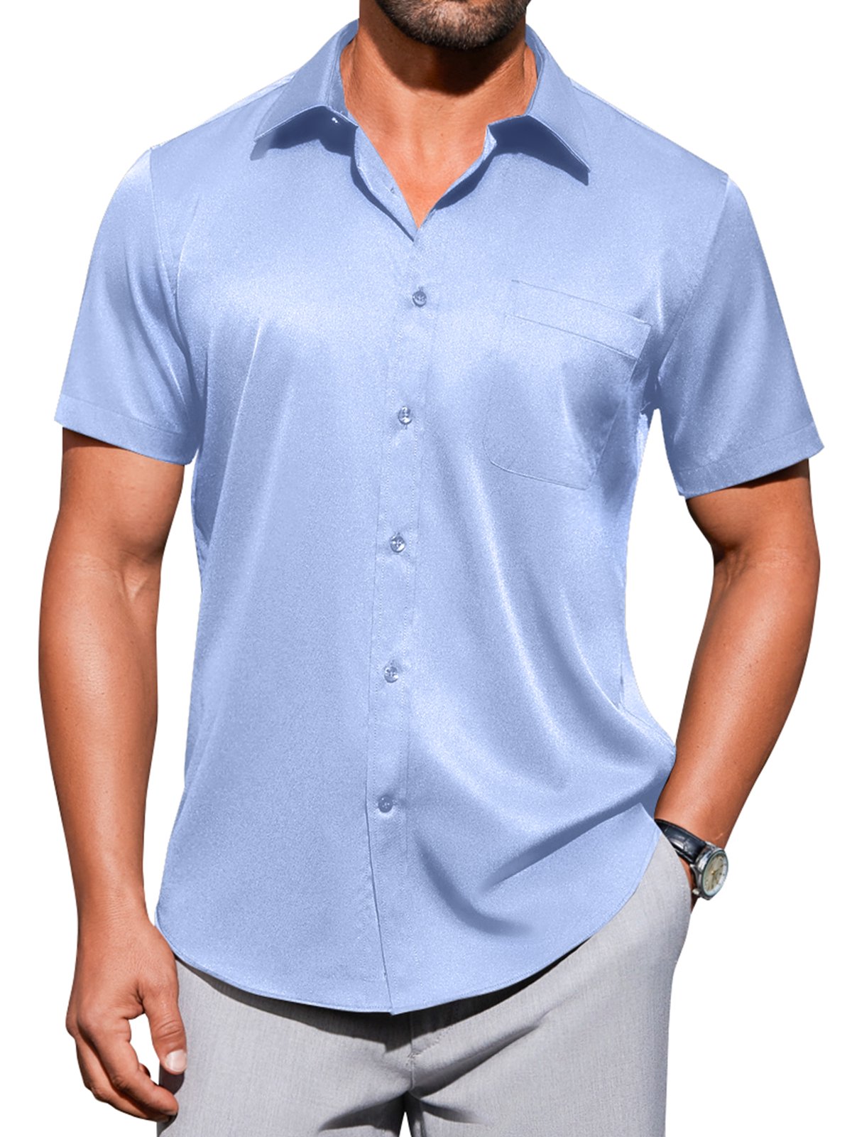 sogami Mens Short Sleeve Cotton Dress Shirts Wrinkle-Free Business Shirt
