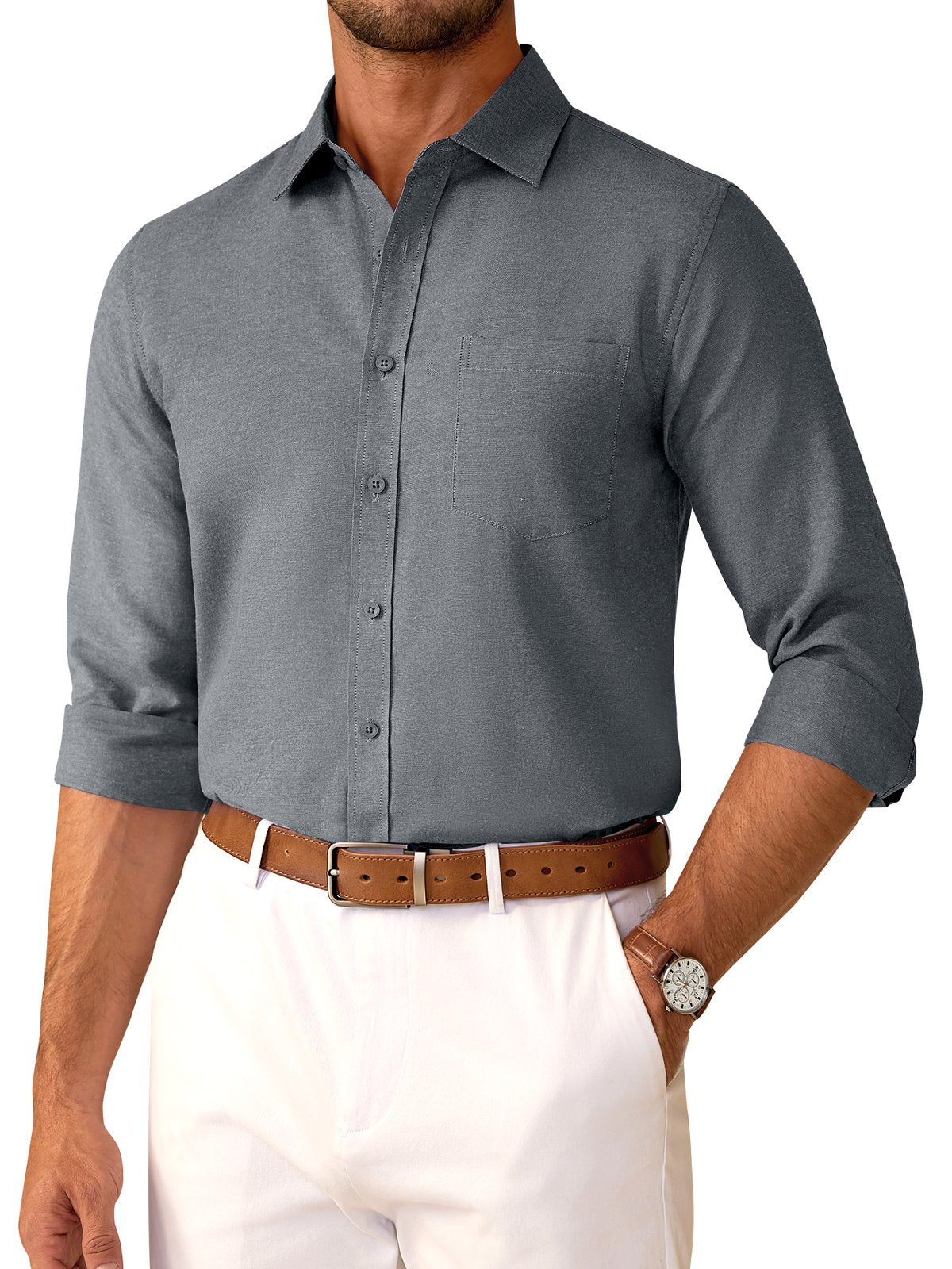 sogami Button Up Shirt Mens Oxford Shirt Casual Long Sleeve White Cotton Dress Shirt For Men Office
