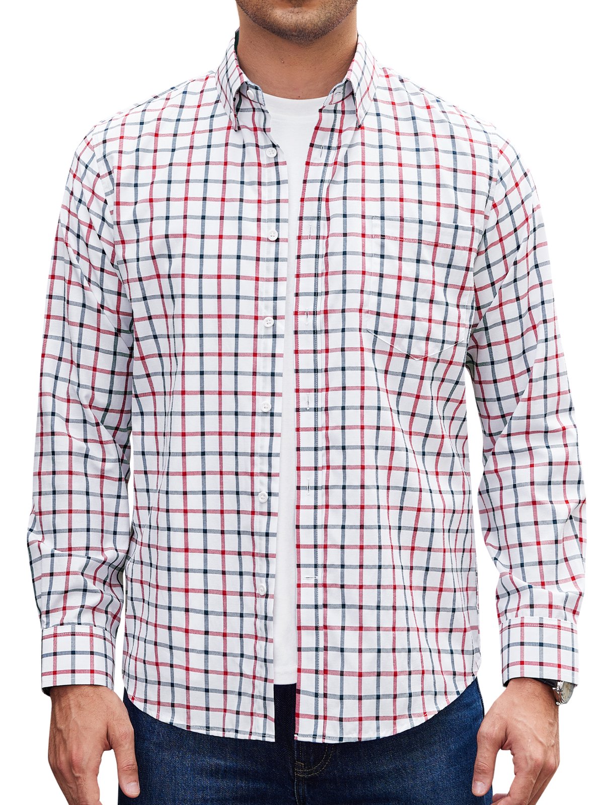 sogami Men's Casual Plaid Long Sleeve Shirt Lightweight Cotton Gingham Shirt