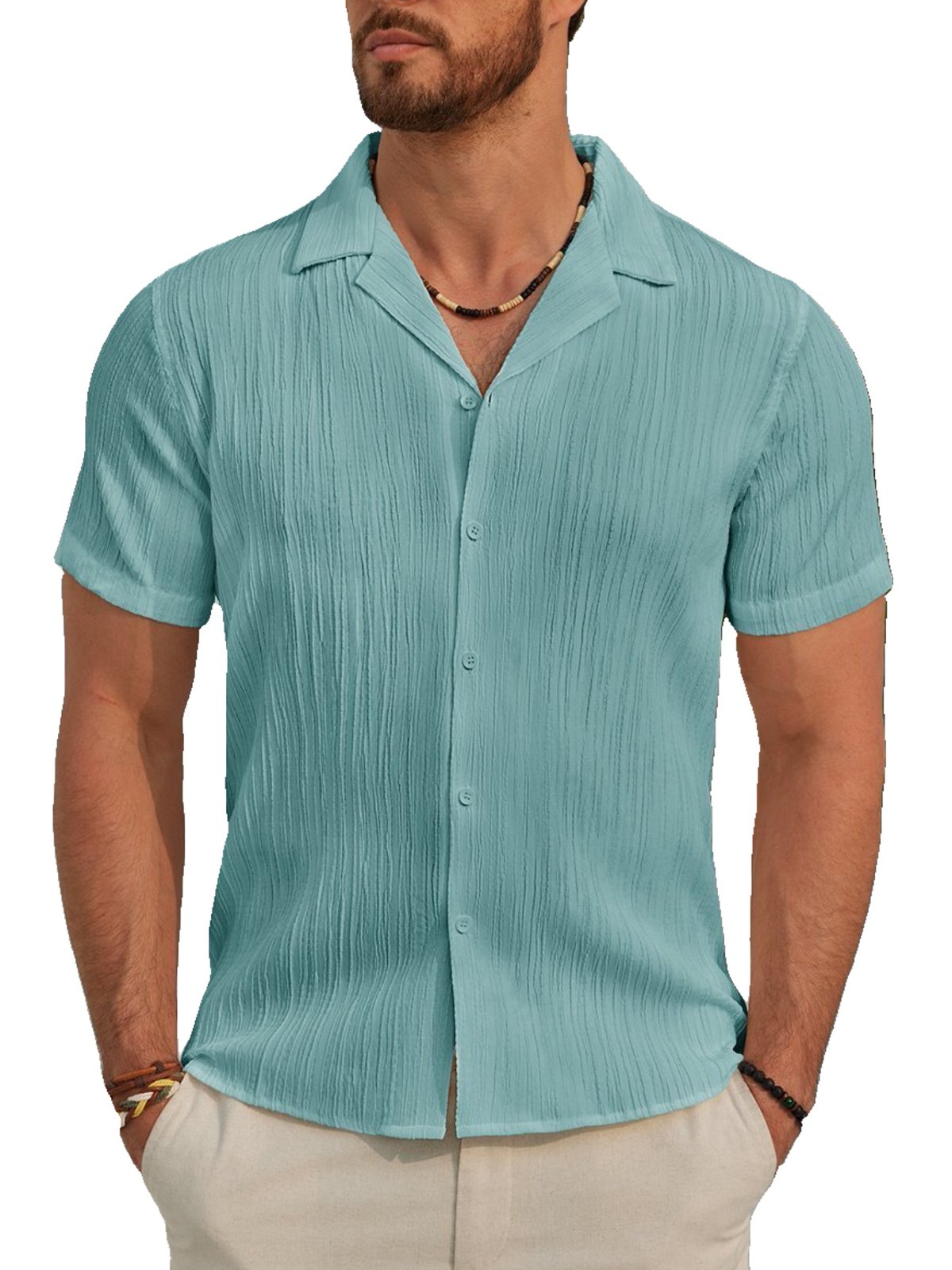sogami Mens Casual Linen Button Down Short Sleeve Shirts Textured Summer Beach Shirt
