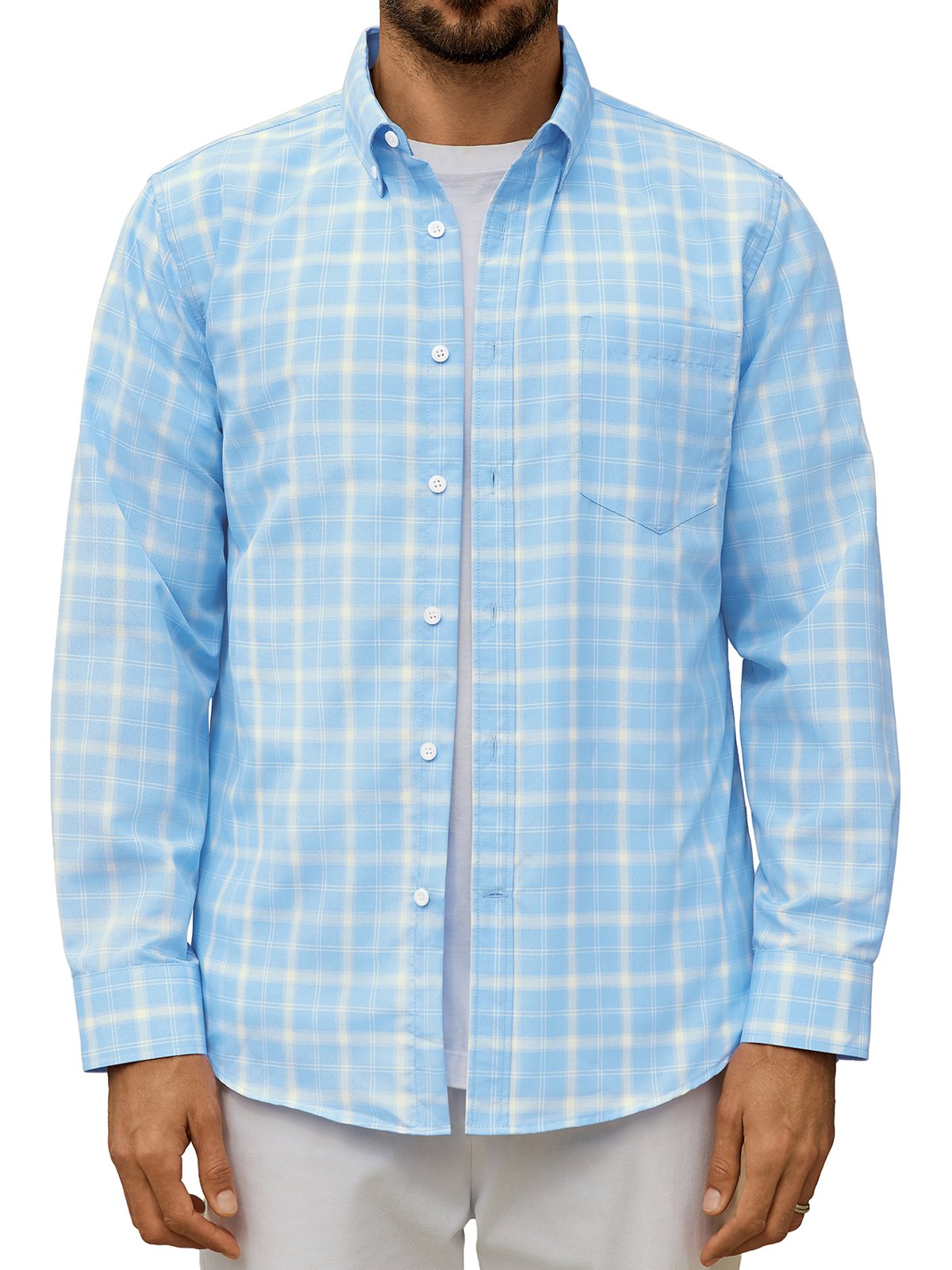 sogami Men's Casual Plaid Long Sleeve Shirt Lightweight Cotton Gingham Shirt