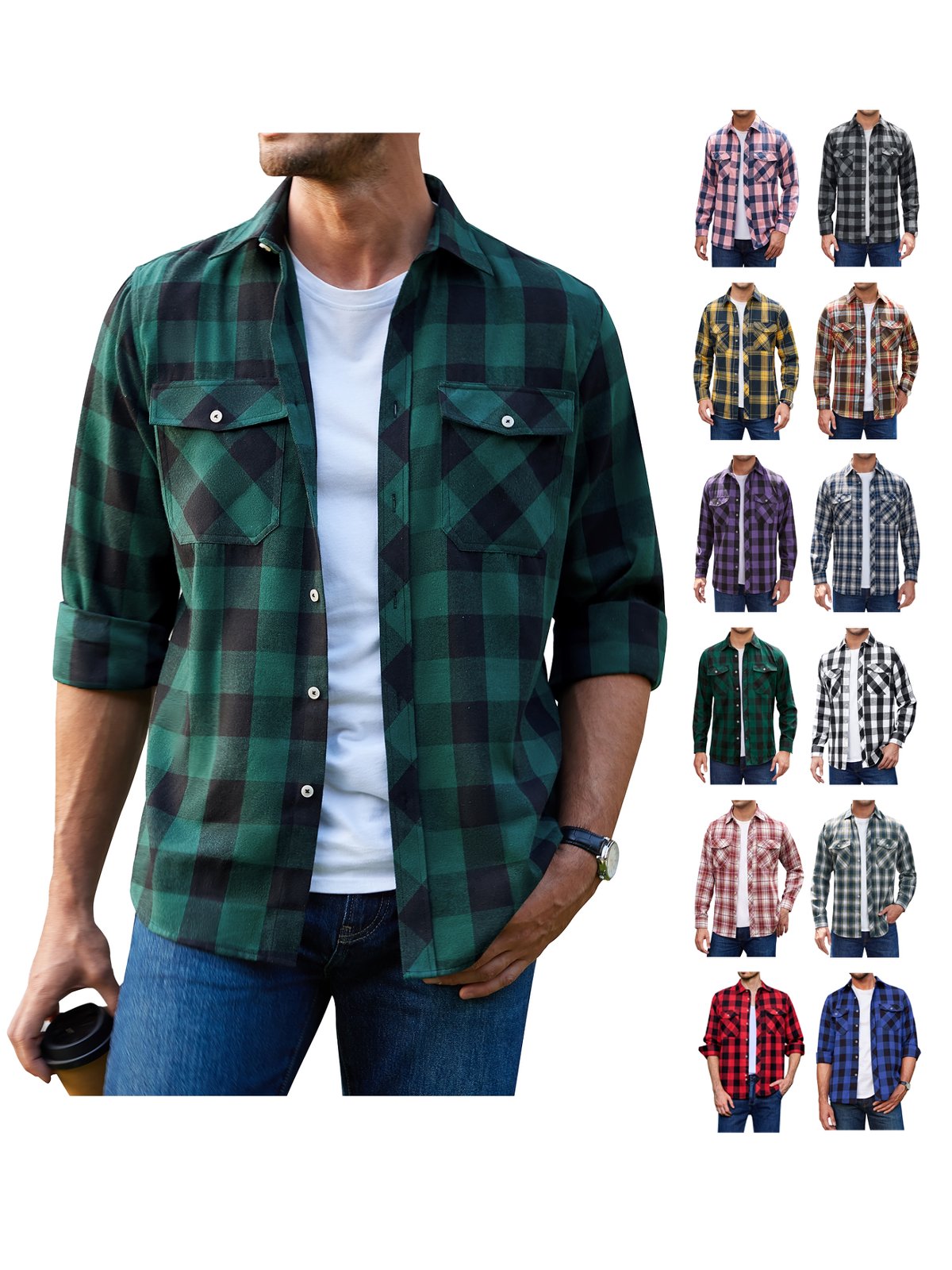 sogami Mens Long Sleeve Red Plaid Flannel Shirts Casual Button Down Regular Fit