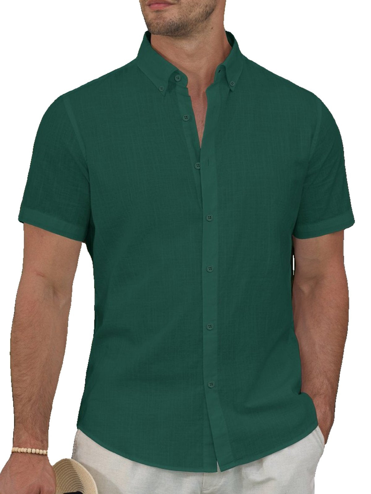 sogami Men's Breathable Cotton Linen Short Sleeve Button Down Summer Shirt