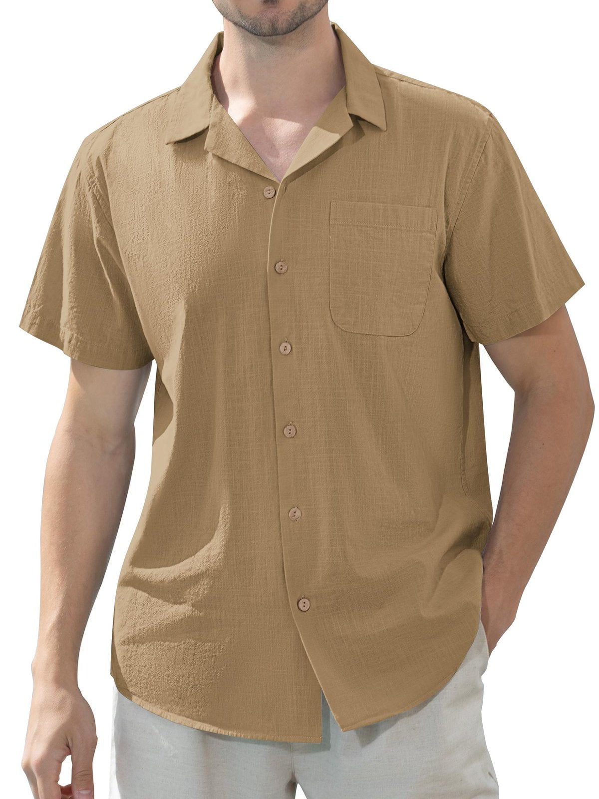 sogami Men's Linen Shirts Short Sleeve Hawaiian Button down Shirt with Pocket