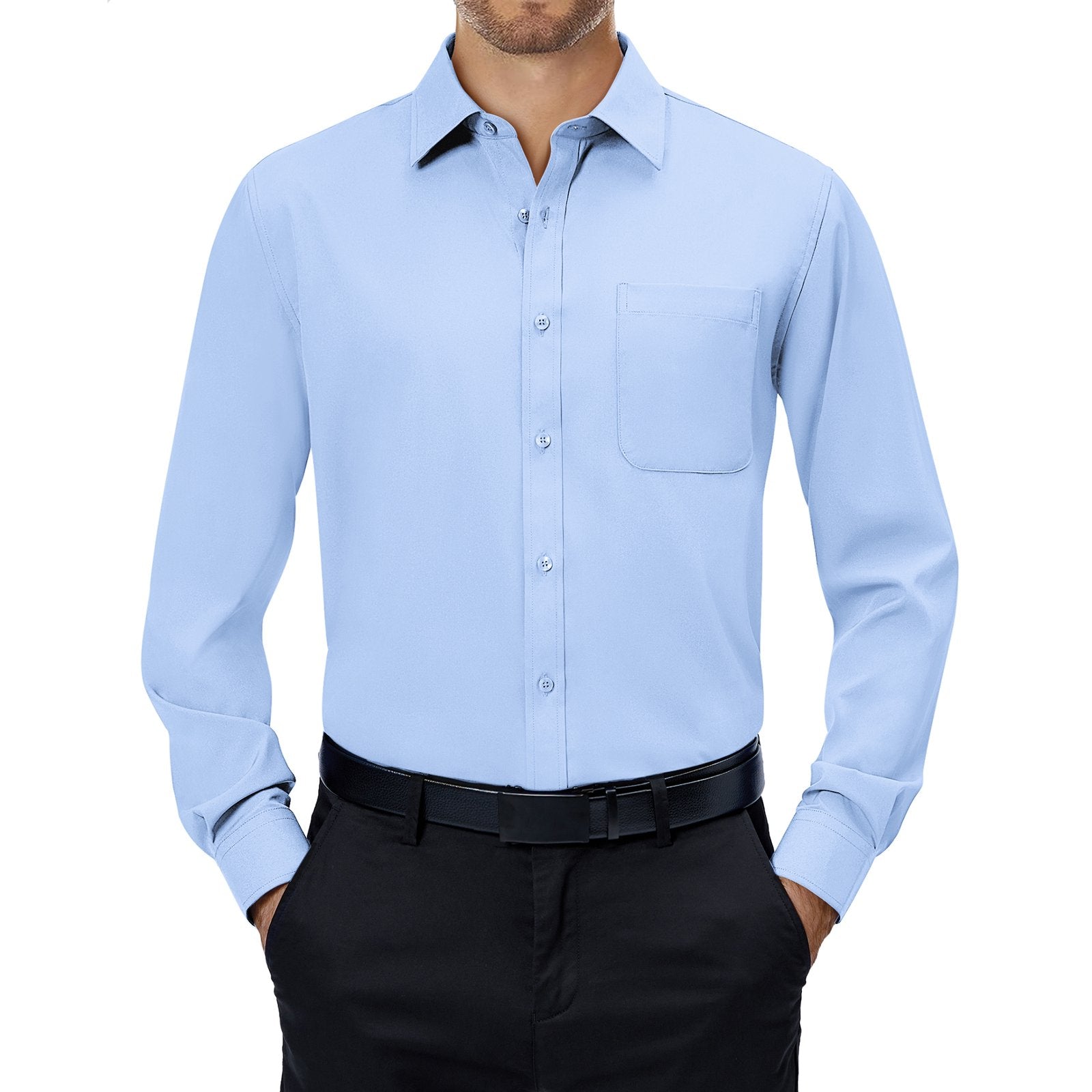 sogami Mens Long Sleeve Collared Button-up Shirt Regular Fit Solid Wrinkle-Free White Dresses Shirt Business Casual