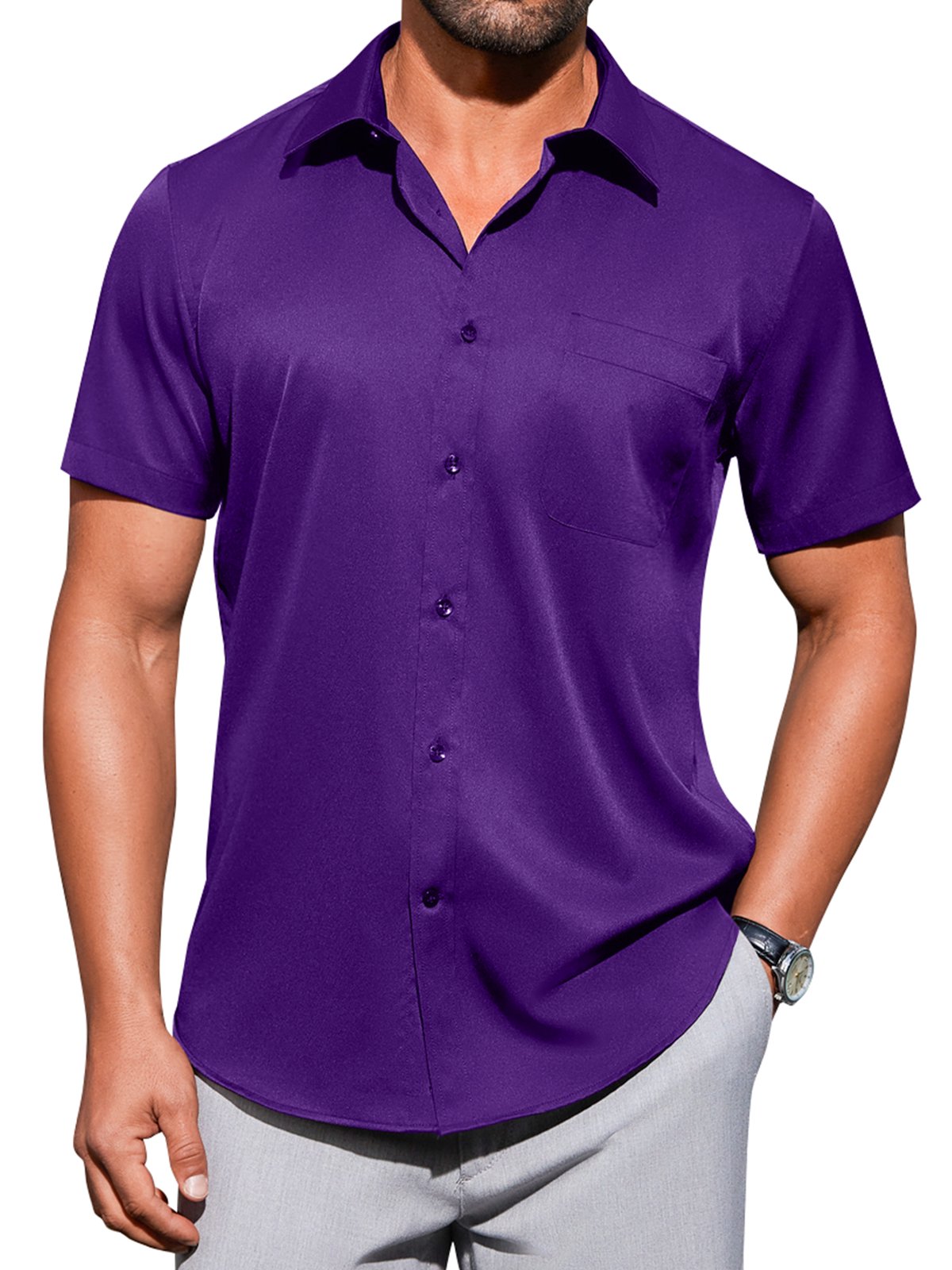sogami Mens Short Sleeve Cotton Dress Shirts Wrinkle-Free Business Shirt