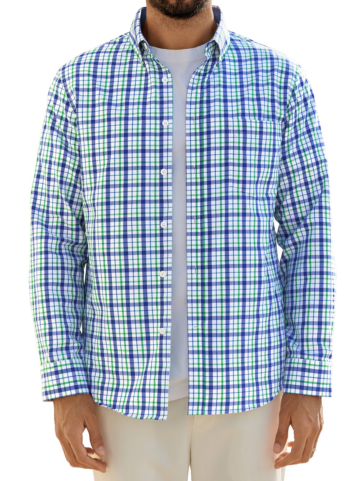 sogami Men's Casual Plaid Long Sleeve Shirt Lightweight Cotton Gingham Shirt