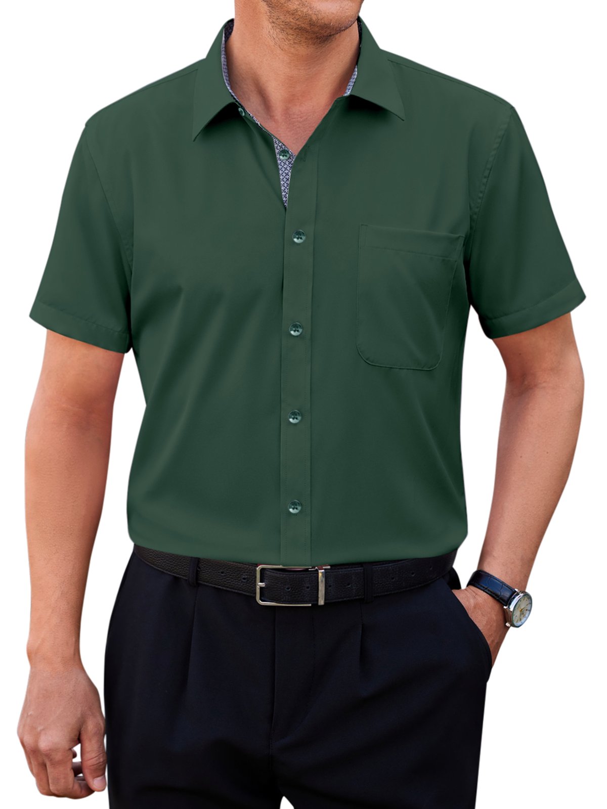sogami Mens Short Sleeve Cotton Dress Shirts Wrinkle-Free Business Shirt