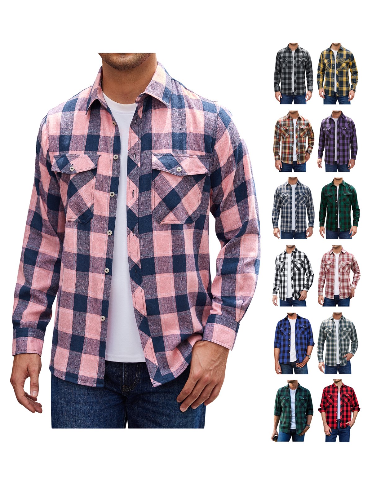 sogami Mens Long Sleeve Red Plaid Flannel Shirts Casual Button Down Regular Fit