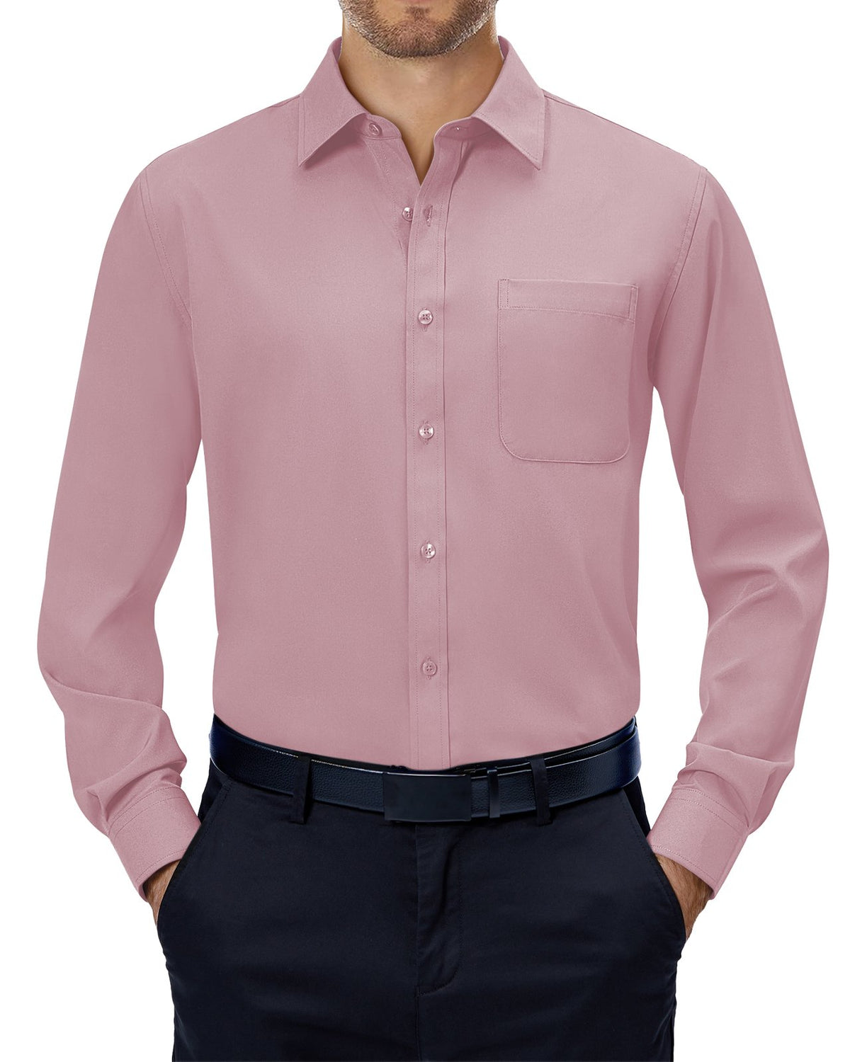 sogami Mens Long Sleeve Collared Button-up Shirt Regular Fit Solid Wrinkle-Free White Dresses Shirt Business Casual