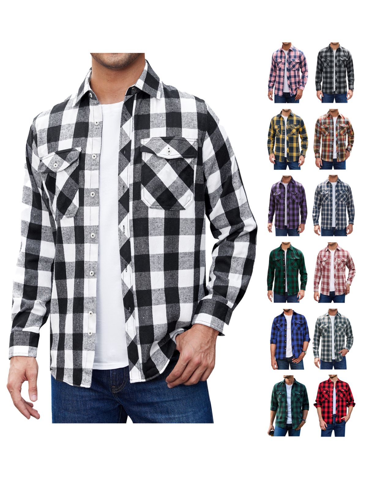 sogami Mens Long Sleeve Red Plaid Flannel Shirts Casual Button Down Regular Fit