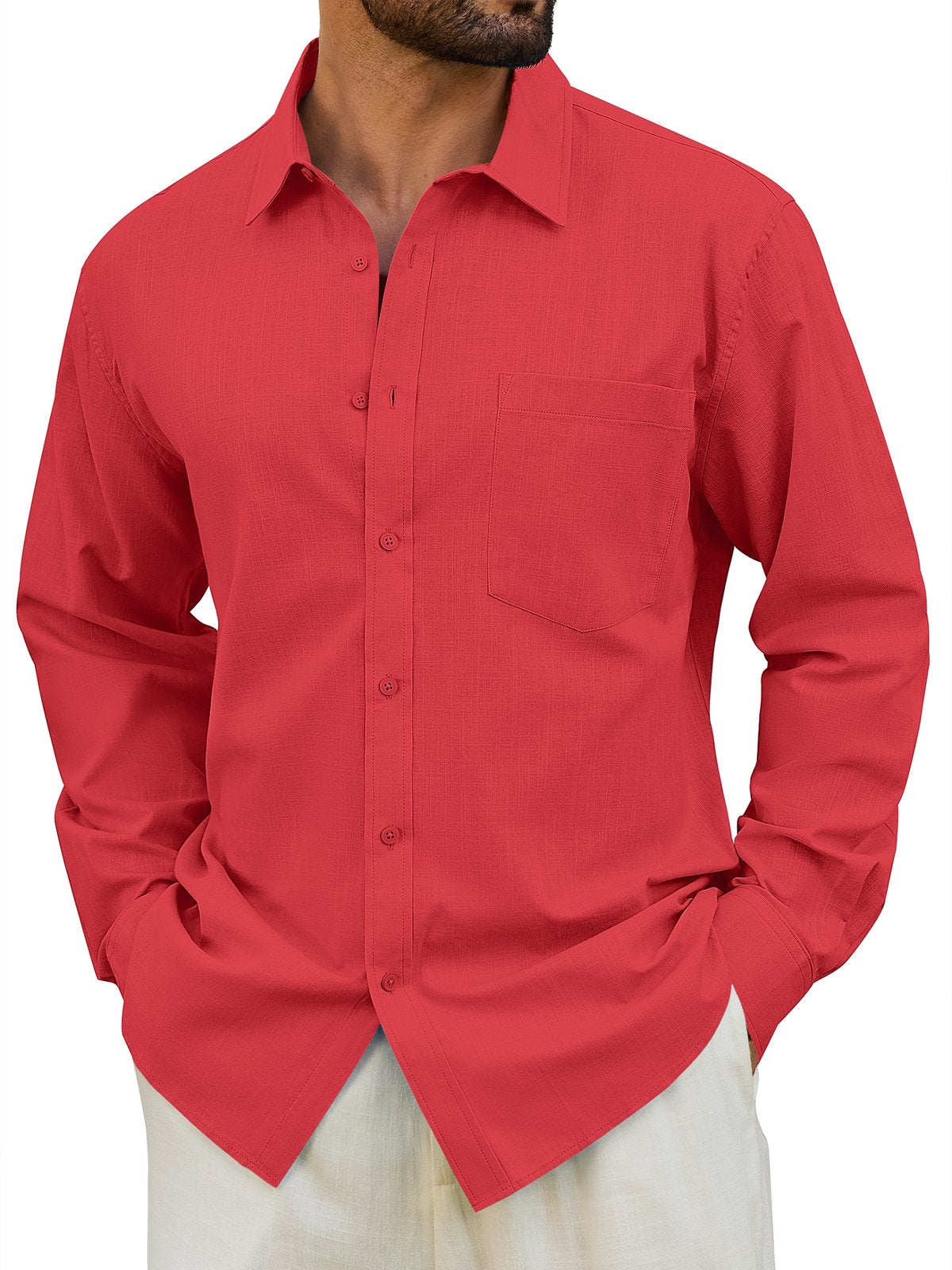 sogami Men's Cotton Linen Shirt Casual Long Sleeve Button Down Shirt