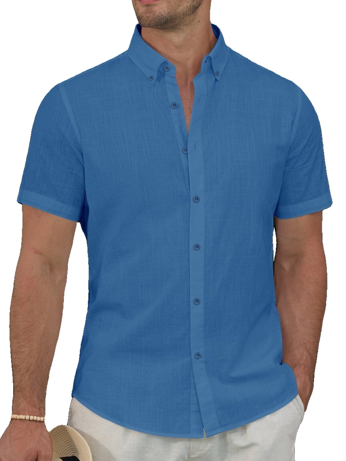 sogami Men's Breathable Cotton Linen Short Sleeve Button Down Summer Shirt