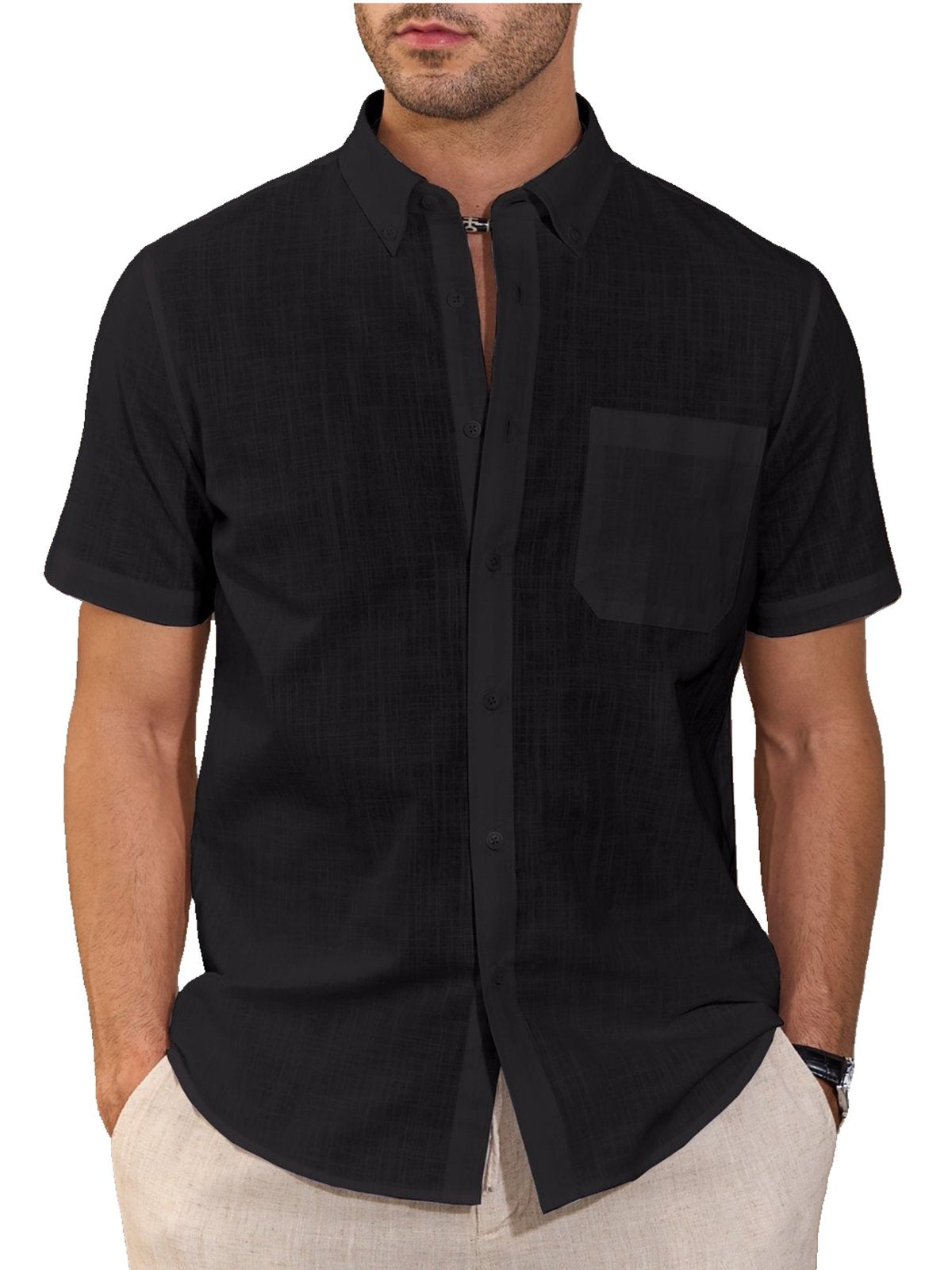 sogami Men's Cotton Linen Short Sleeve Button Down Shirt Casual Summer Shirt