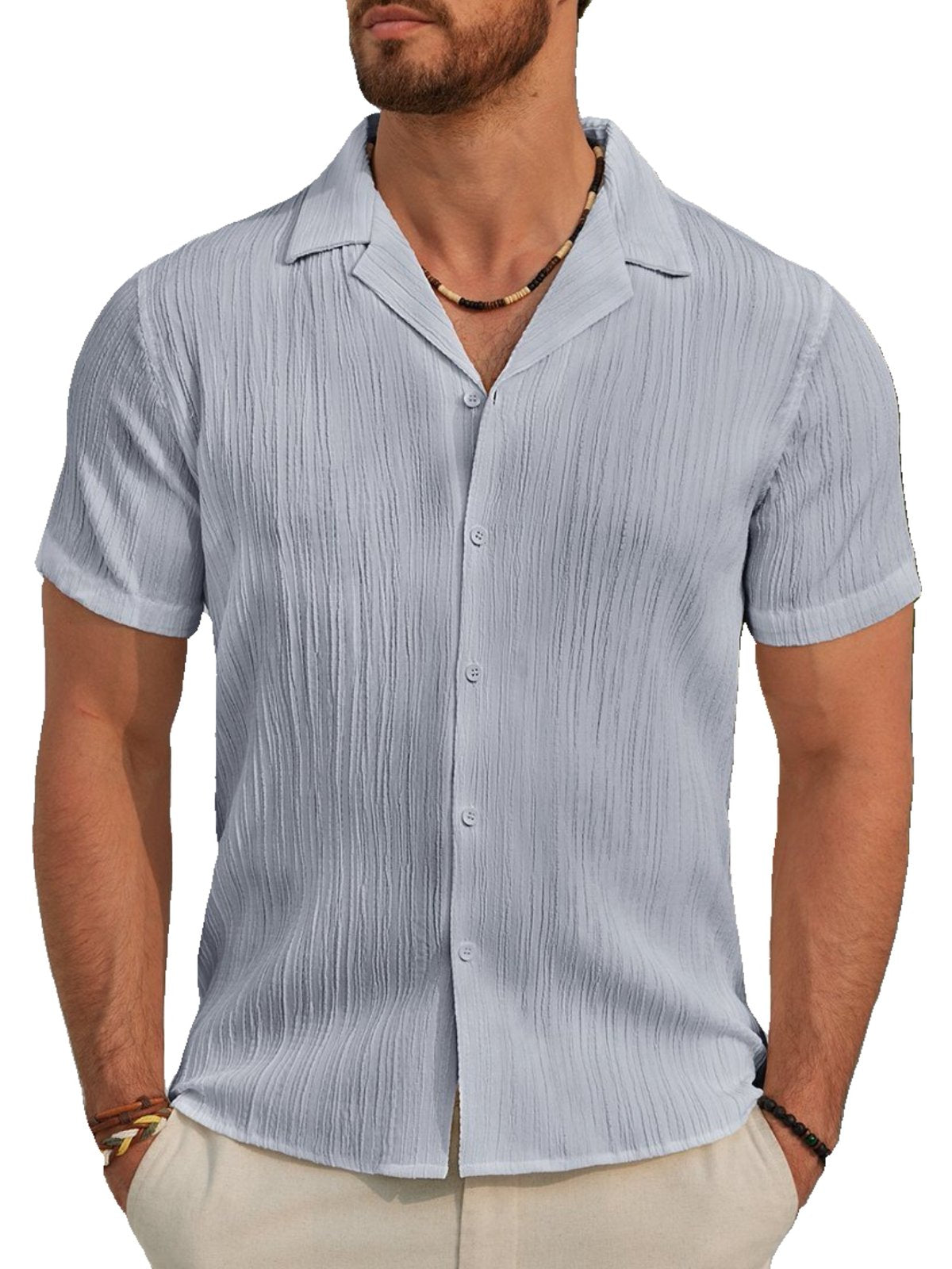 sogami Mens Casual Linen Button Down Short Sleeve Shirts Textured Summer Beach Shirt