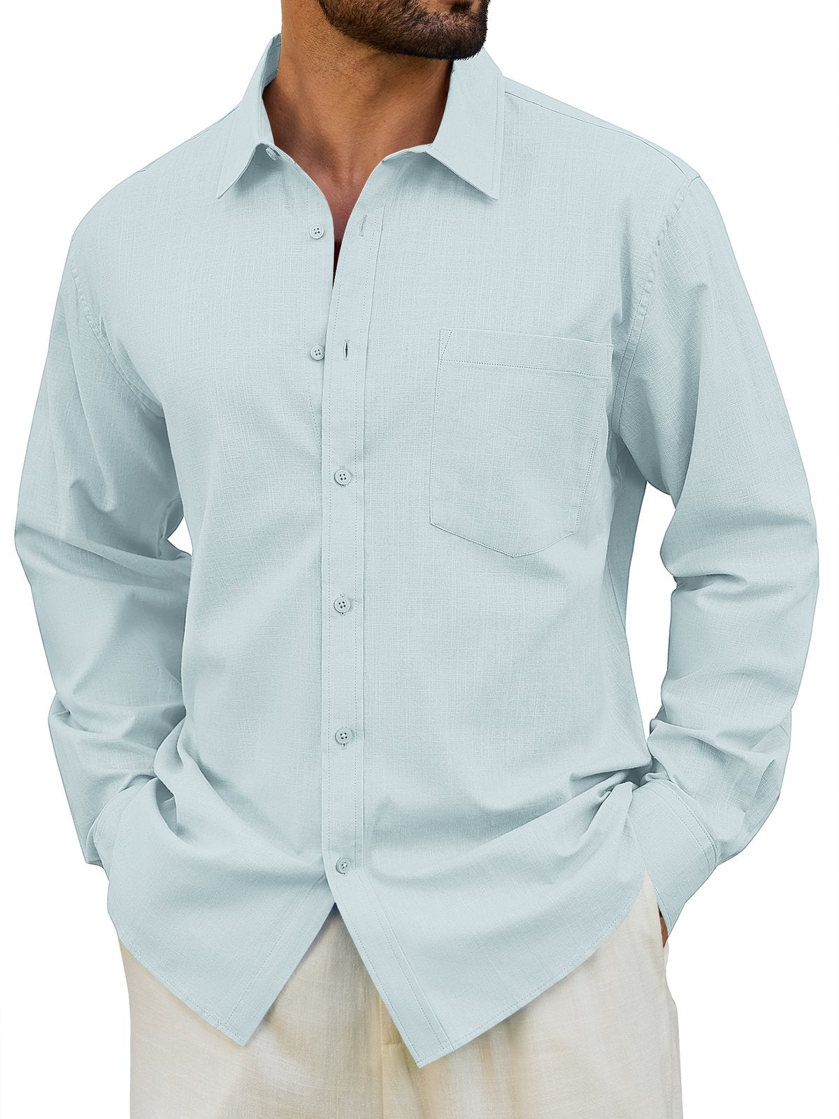 sogami Men's Cotton Linen Shirt Casual Long Sleeve Button Down Shirt