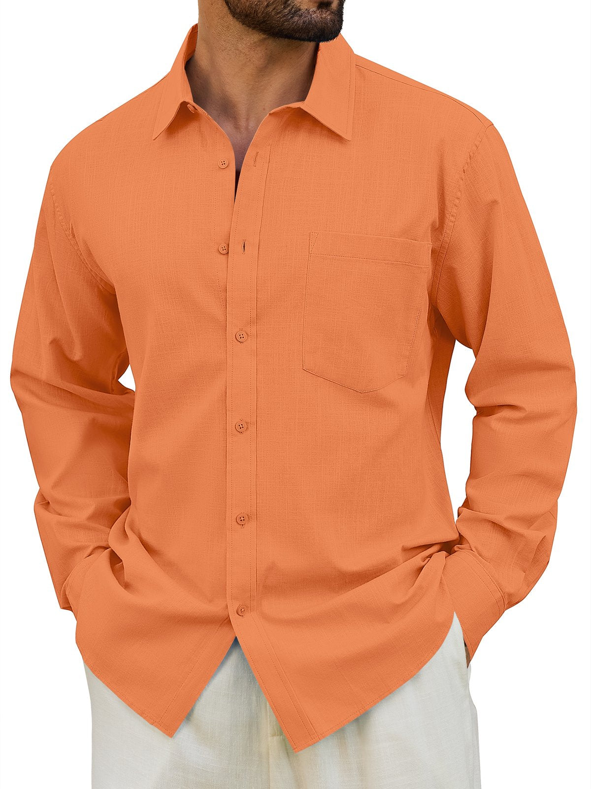 sogami Men's Cotton Linen Shirt Casual Long Sleeve Button Down Shirt