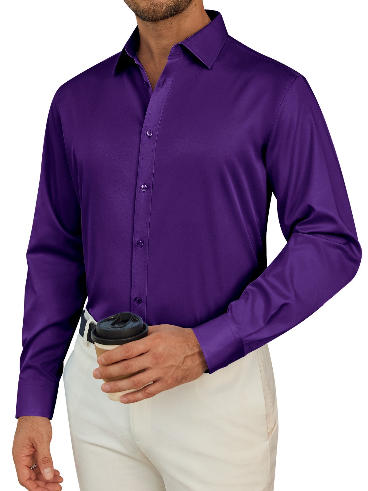 sogami Men's Stretch Long Sleeve Dress Shirt Wrinkle Free Formal Shirt