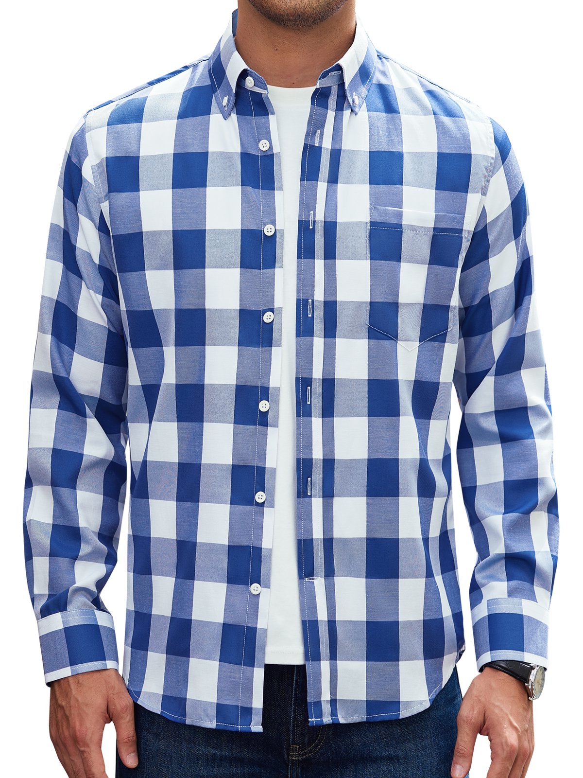 sogami Men's Casual Plaid Long Sleeve Shirt Lightweight Cotton Gingham Shirt
