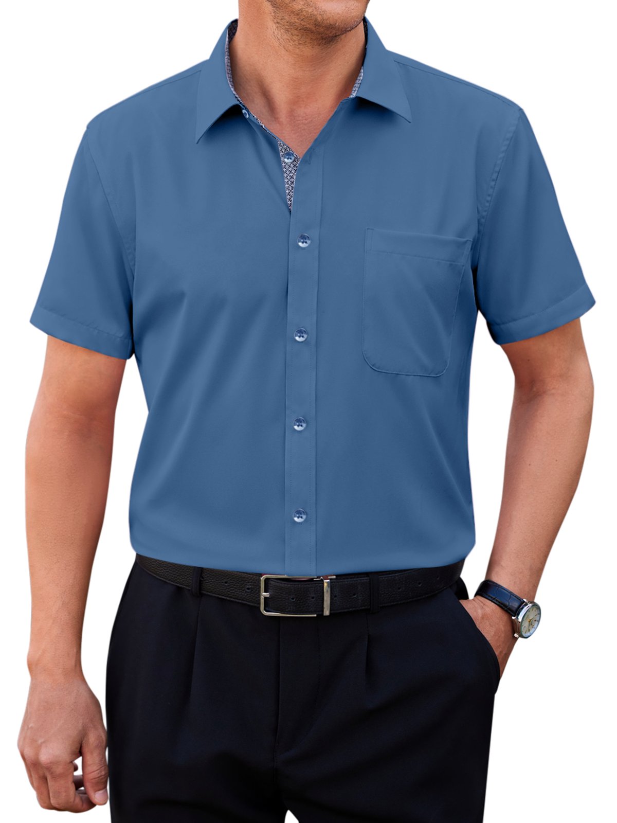 sogami Mens Short Sleeve Cotton Dress Shirts Wrinkle-Free Business Shirt
