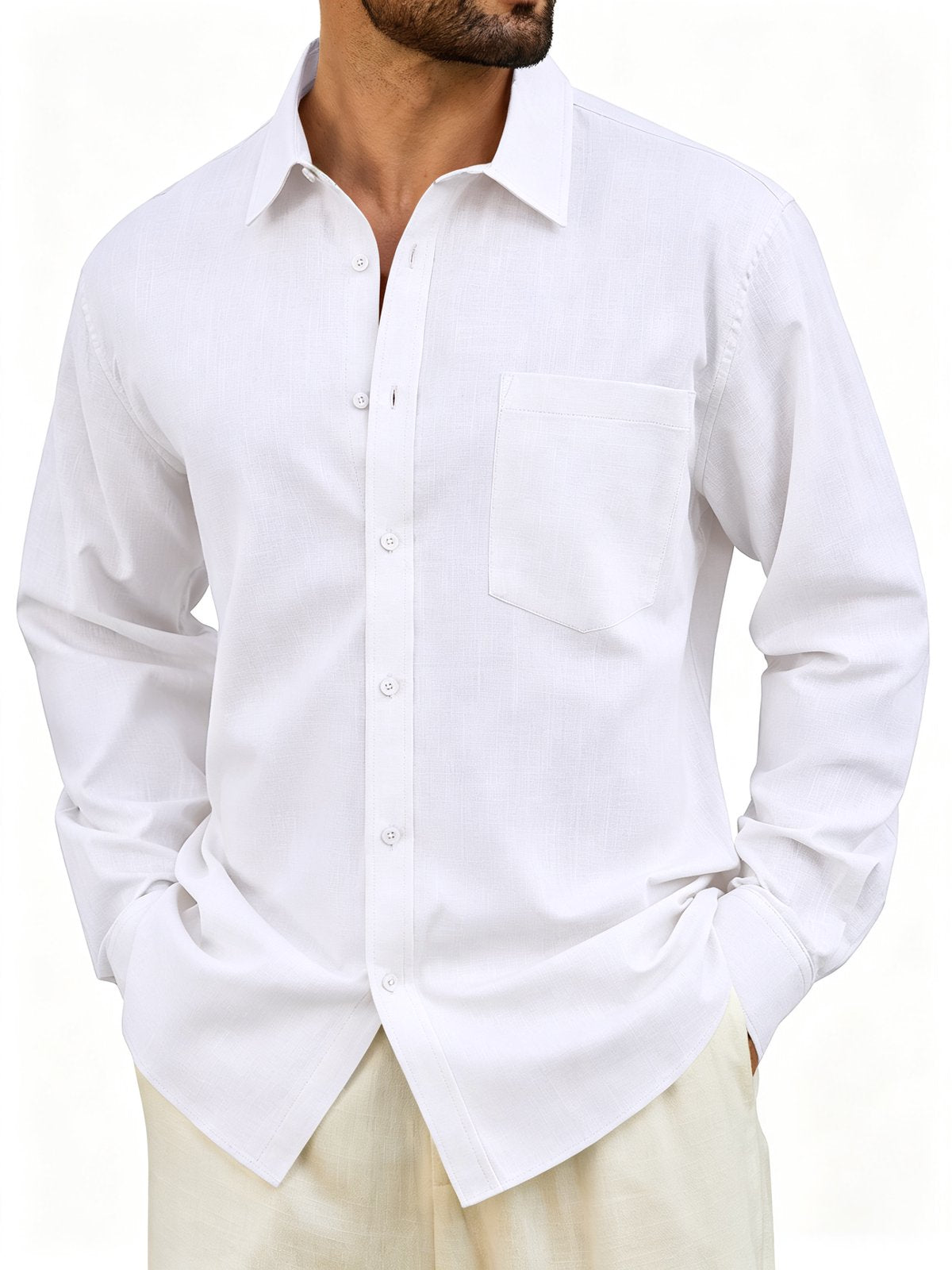 sogami Men's Cotton Linen Shirt Casual Long Sleeve Button Down Shirt