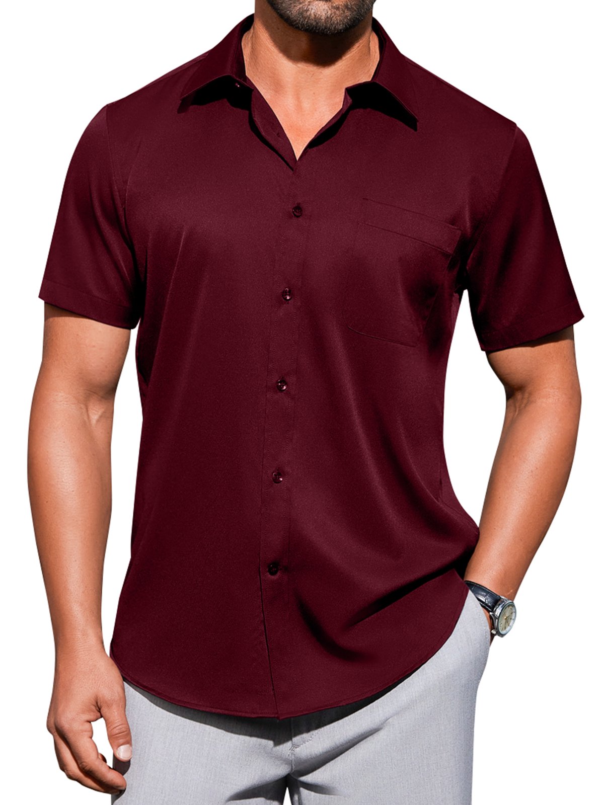 sogami Mens Short Sleeve Cotton Dress Shirts Wrinkle-Free Business Shirt